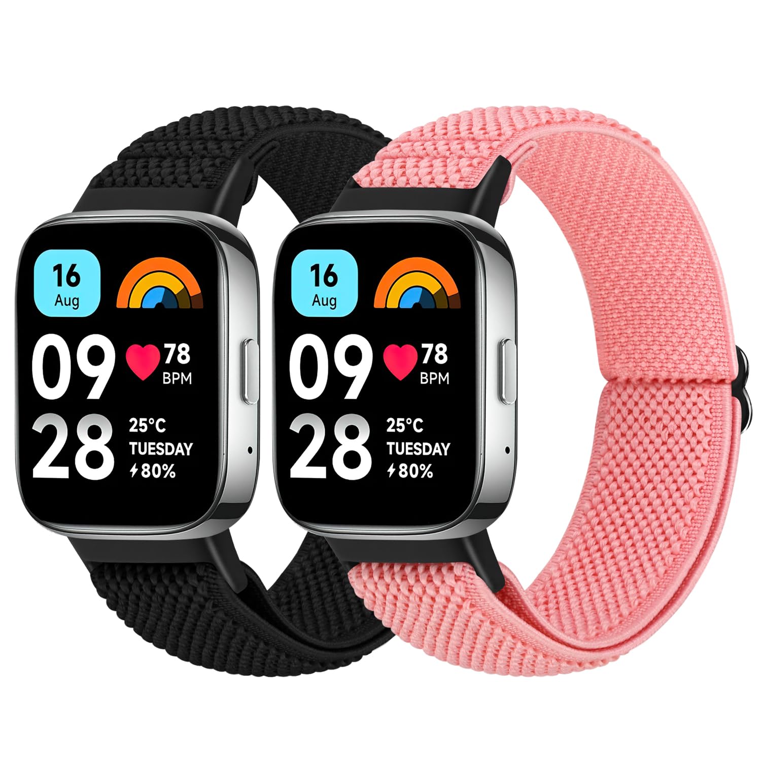 BTTNG Elastisches Armband kompatibel mit Xiaomi Redmi Watch 3 Active für Damen und Herren, Einstellbare Solo Loop Elastisches Armband Bequemes Sport Ersatzarmband für Redmi Watch 3 Active, 2 Stück