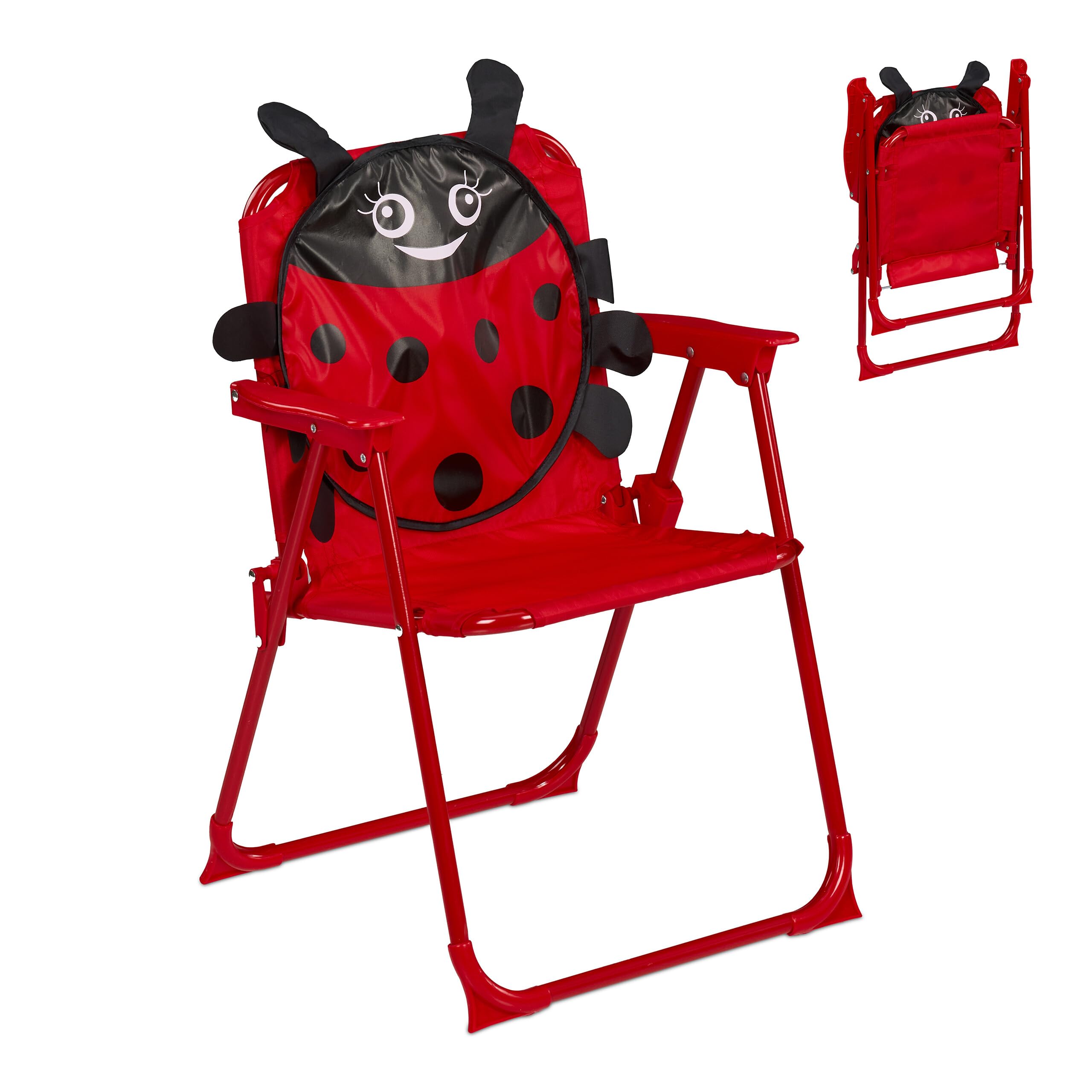 Relaxdays Multicolor Children's Folding Chair, Camping Seat With Ladybird, Lightweight, 51.5X36x37.5 Cm, Portable, Multicoloured, 50% Polyester