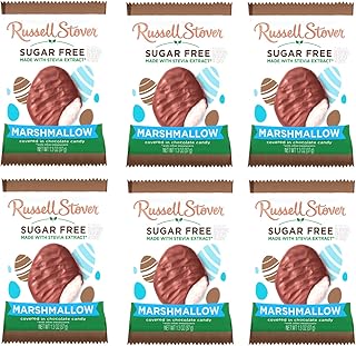 Sugar Free Marshmallow Chocolate Eggs - Pack of 6 - Delicious Marshmallow Center with Chocolate Candy Shell - Great for Easter Baskets