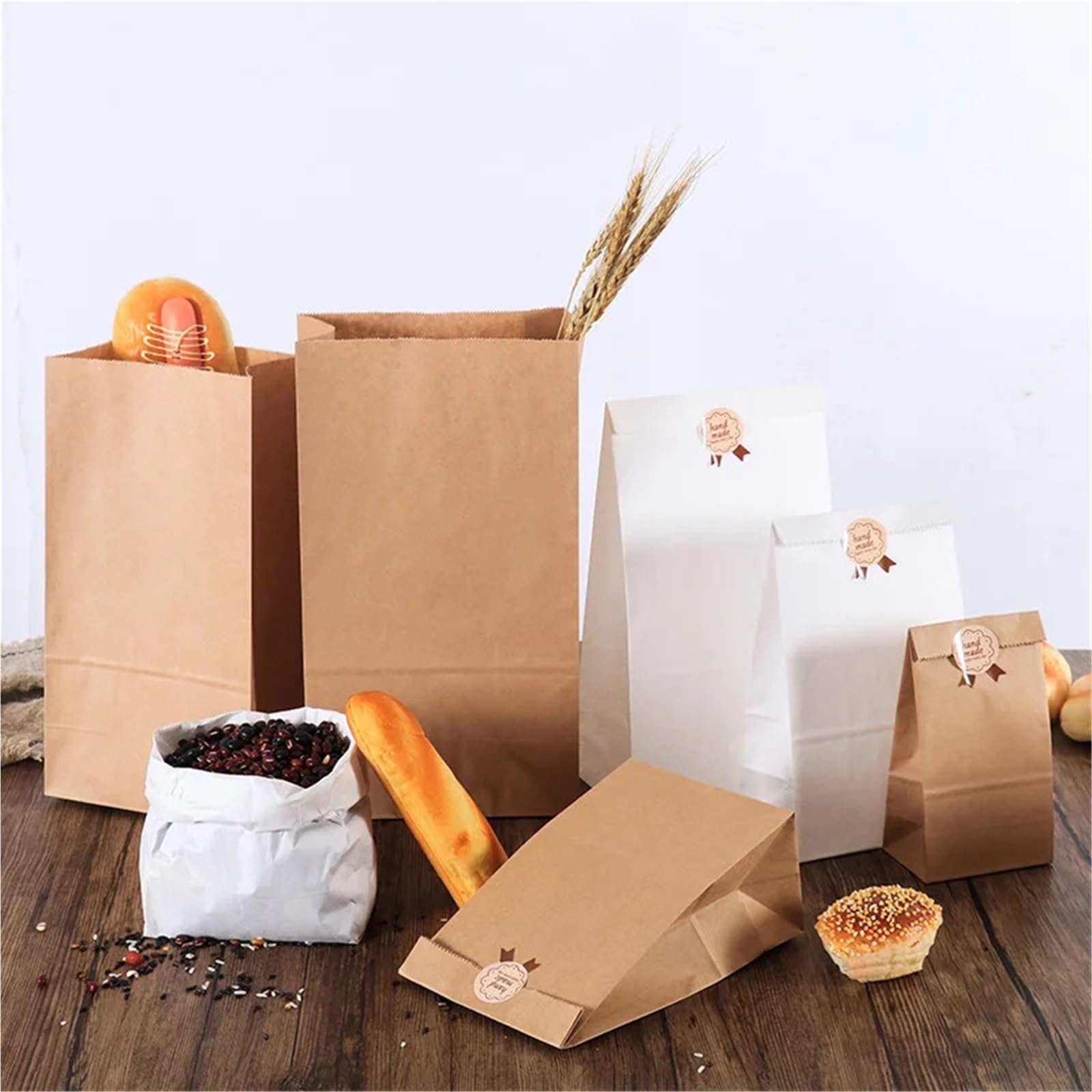 25/50 pezzi Sacchetti di carta Kraft Marrone Squisito Sacchetto regalo Cibo da asporto Imballaggio for dolciumi Conservazione(50Pcs,21x12x7cm)