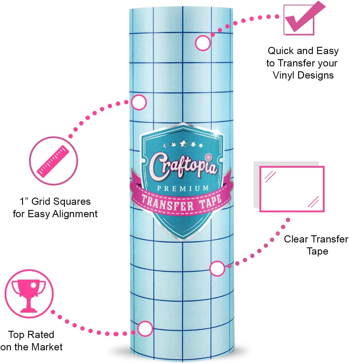 Craftopia Transfer Tape for Permanent Vinyl | 12" x12' Clear | Transfer Tape for Vinyl Roll with Blue Alignment Grid, Compatible with Paper Cameo Silhouette - (Made in USA)