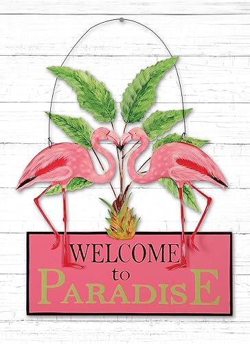 Miniatura 3 de Sunset Vista Designs Kathy Hatch Pretty in Pink Flamingo - Letrero de bienvenida al paraíso, 14 x 10 pulgadas