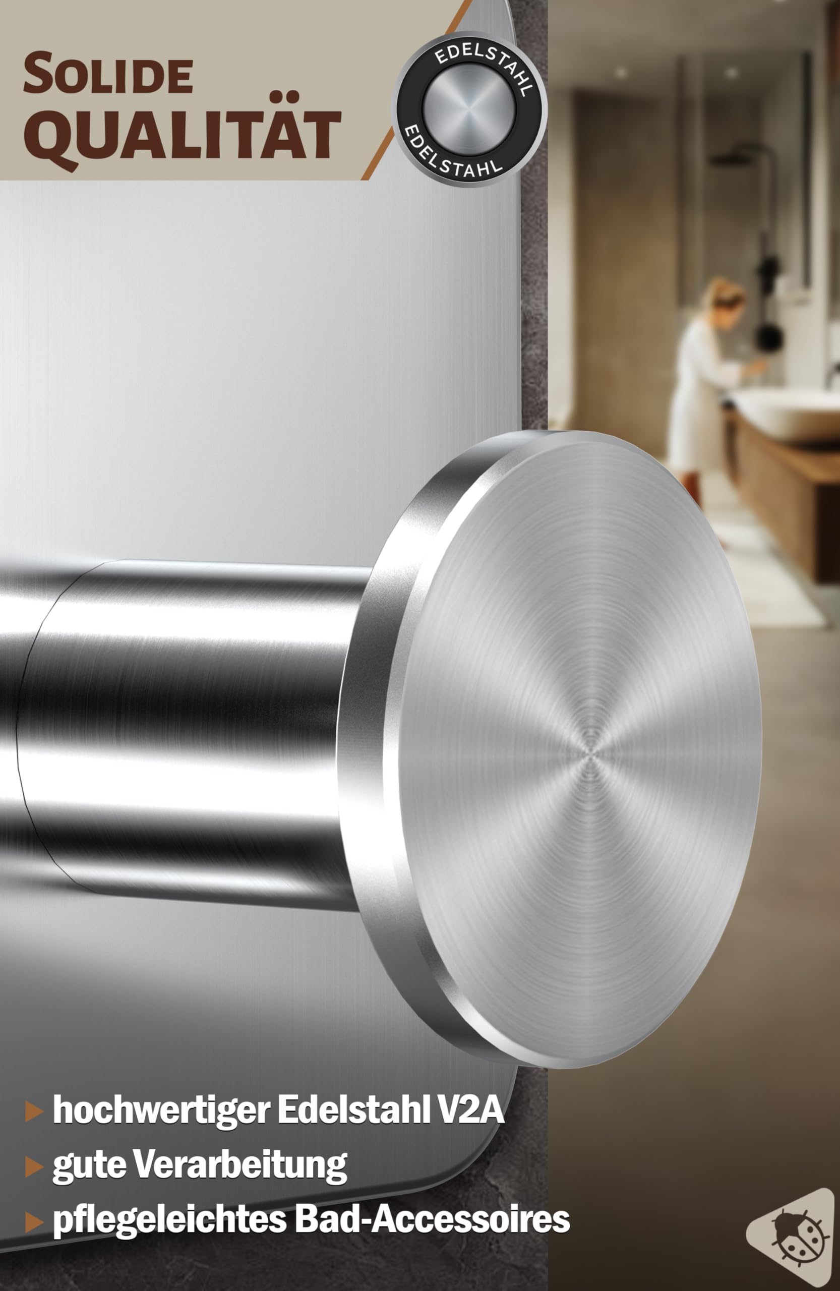 Menz 4smile Stainless Steel Towel Hooks - Set of 5 No-Drill Self-Adhesive, Moisture-Resistant Hooks with 3M Pads