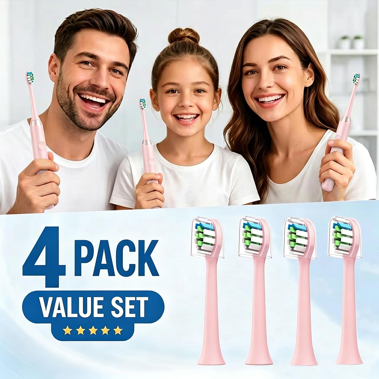 HUACO CARE Têtes de brosse à dents de rechange, 4 têtes de brosse à dents compatibles avec H6 Plus, poils Dupont, rose