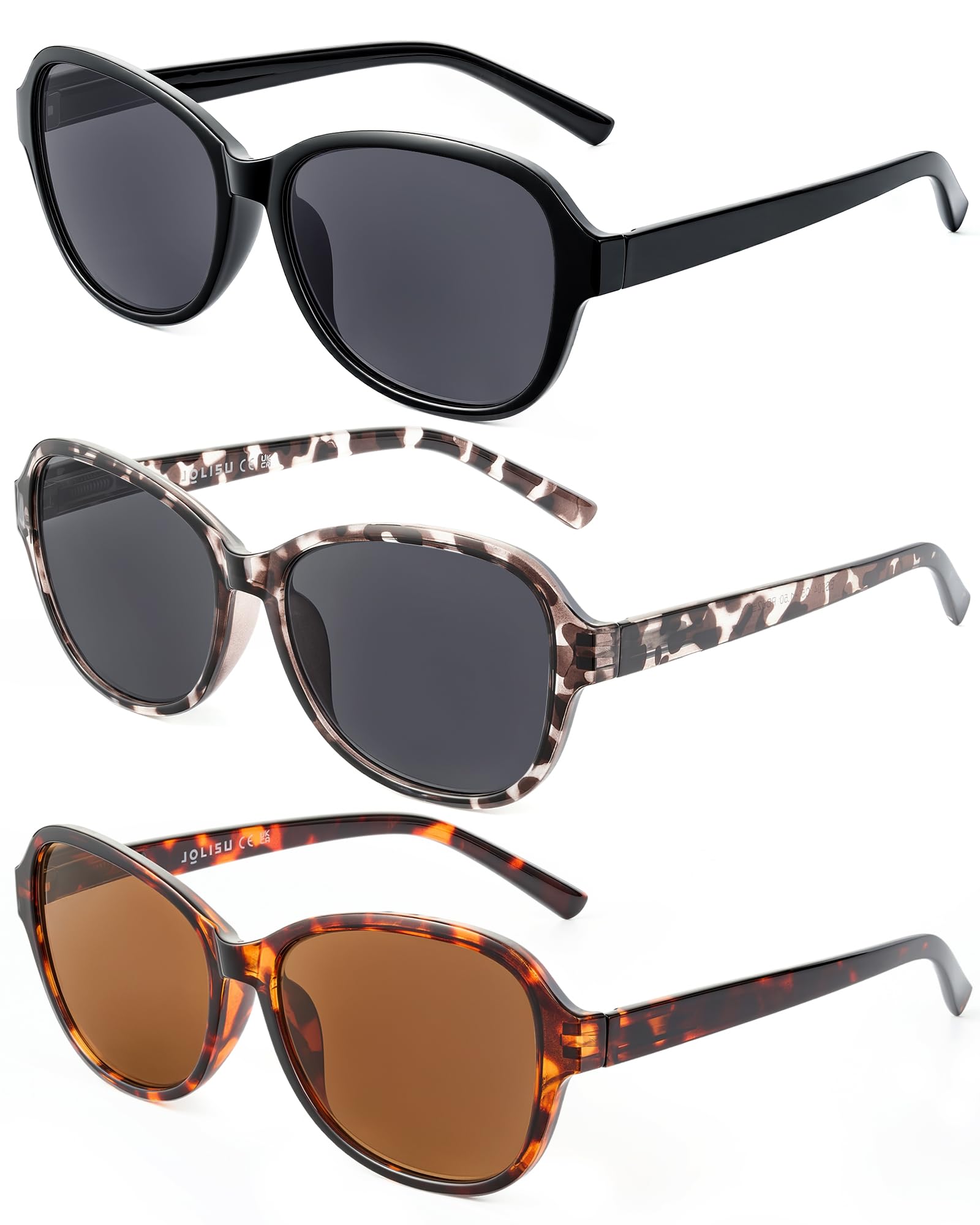 JOLISU 3er-Pack Lesesonnenbrillen für Damen, Sonnenlesebrillen mit Federscharnier, Outdoor-Sonnenbrillen mit UV400-Schutz