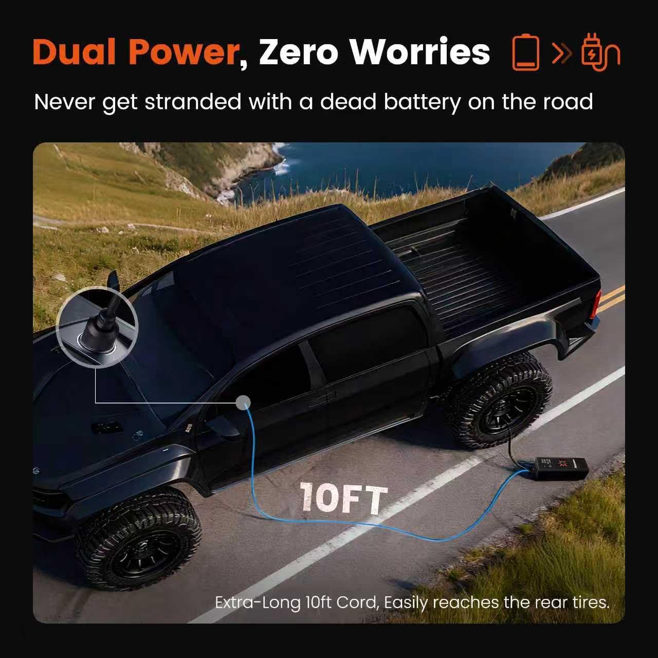 S9 Portable Air Compressor, 21s Ultra Fast Inflate, 2 In 1 Tire Inflator with Safety Hammer & Premium Gift Box, Cordless with Dual Power Supply, 150 PSI Electric Air Pump for Car,Bike,Truck - Image 5