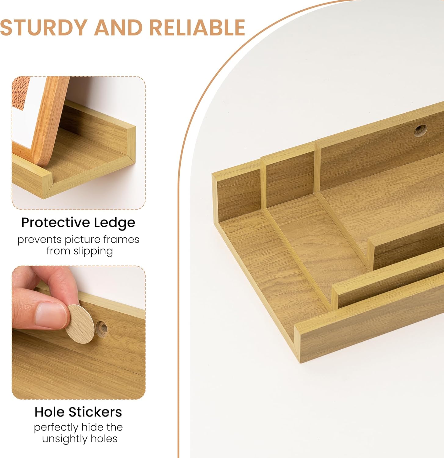 Picture Ledge Shelf Set of 6, 48 inch Long Large Floating Shelves for Wall with Lip, Wall Mounted Shelves for Living Room, Bedroom, Bathroom, Kitchen, Nursery,Oak