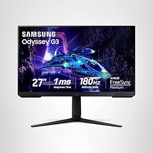 Samsung 27-Inch Odyssey G3 (G30D) Series FHD Gaming Monitor, 1ms, 180Hz, AMD FreeSync, Adjustable Stand, Black Equalizer, Virtual Aim Point, Eye Saver Mode, Flicker-Free, LS27DG302ENXZA