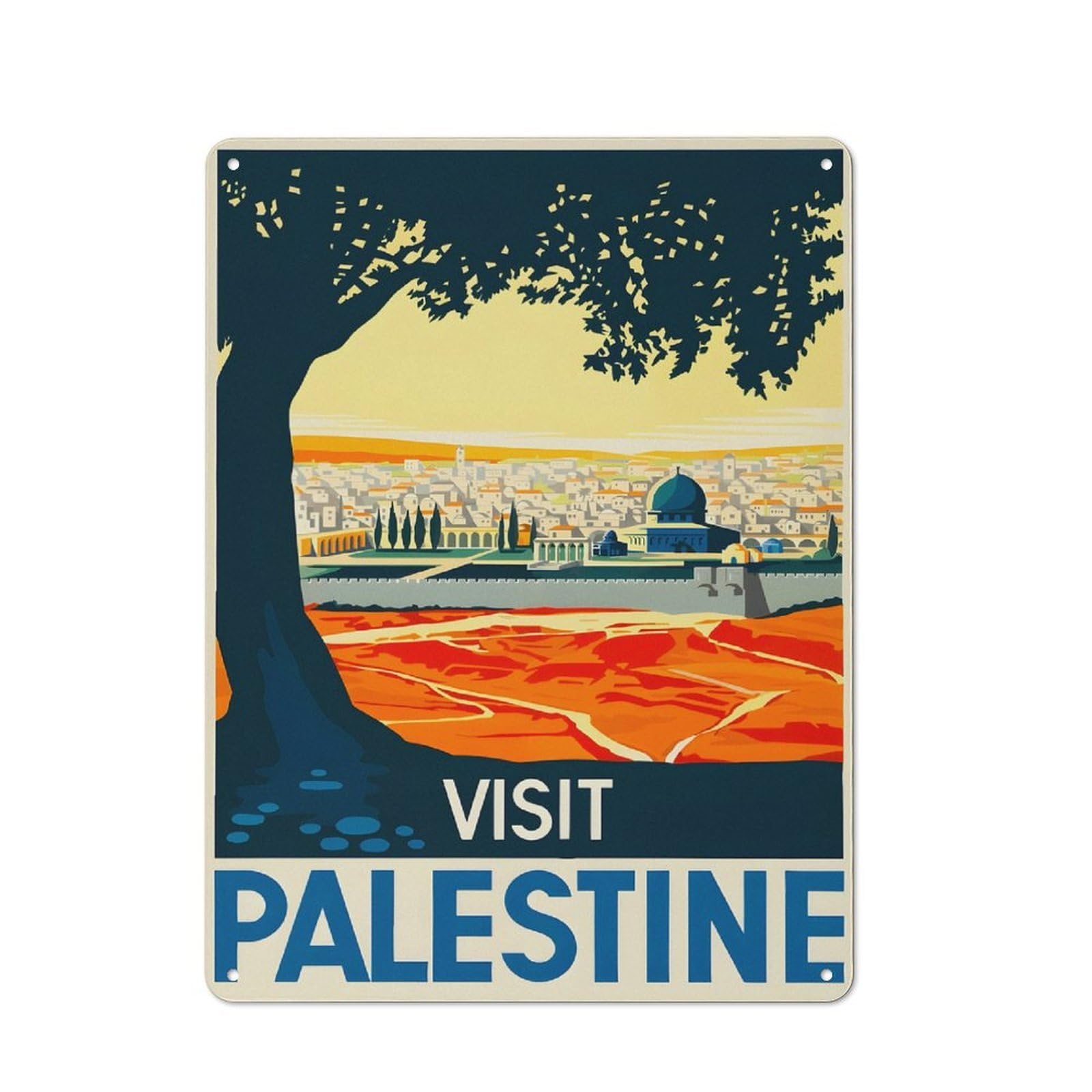 Junmoney Style-17 Visit Palestine Travel Retro Metal Wall Decor 40X30cm, Retro Metal Sign For Garage, Hobby Room, Office Or Man Cave