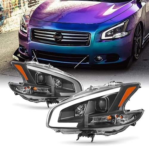 AKKON - Compatible con faros delanteros de proyector de tubo de luz LED DRL Nissan Maxima 2009-2014 - Carcasa negra