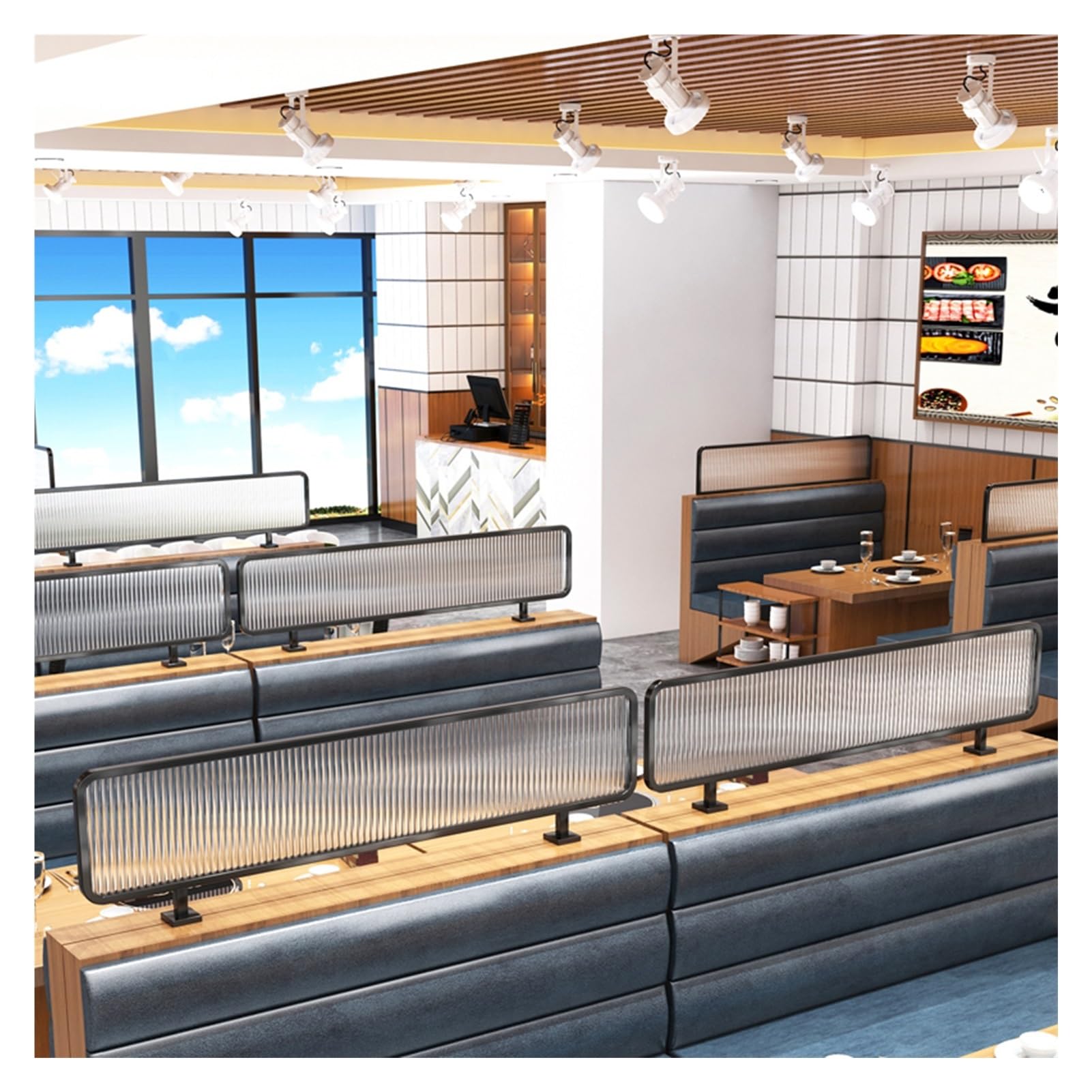 MSHGSKU Dividers for Dining Areas, Raised Striped Restaurant Decorative Partitions Grille, Ironwork Semi-Privacy Half Wall 30cm Low Fence Desk Divider (Color : Black, Size : 30x140cm)