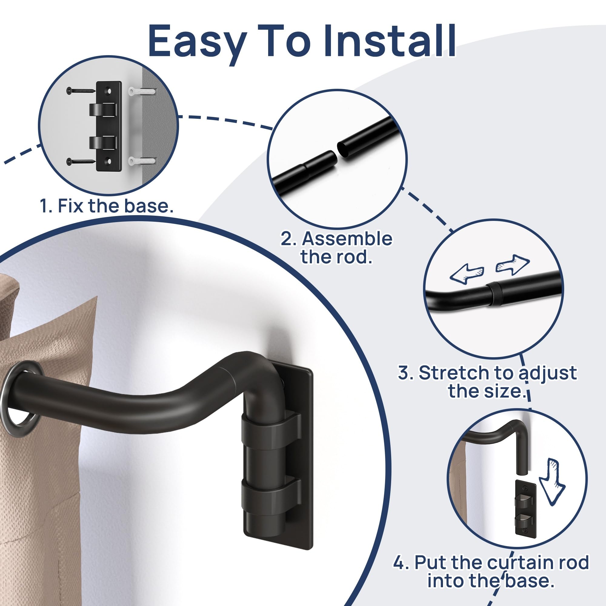 ENJOYBASICS Curtain Poles for Blackout Eyelet Curtains Extendable Curtain Pole 76-218 cm - Image 3