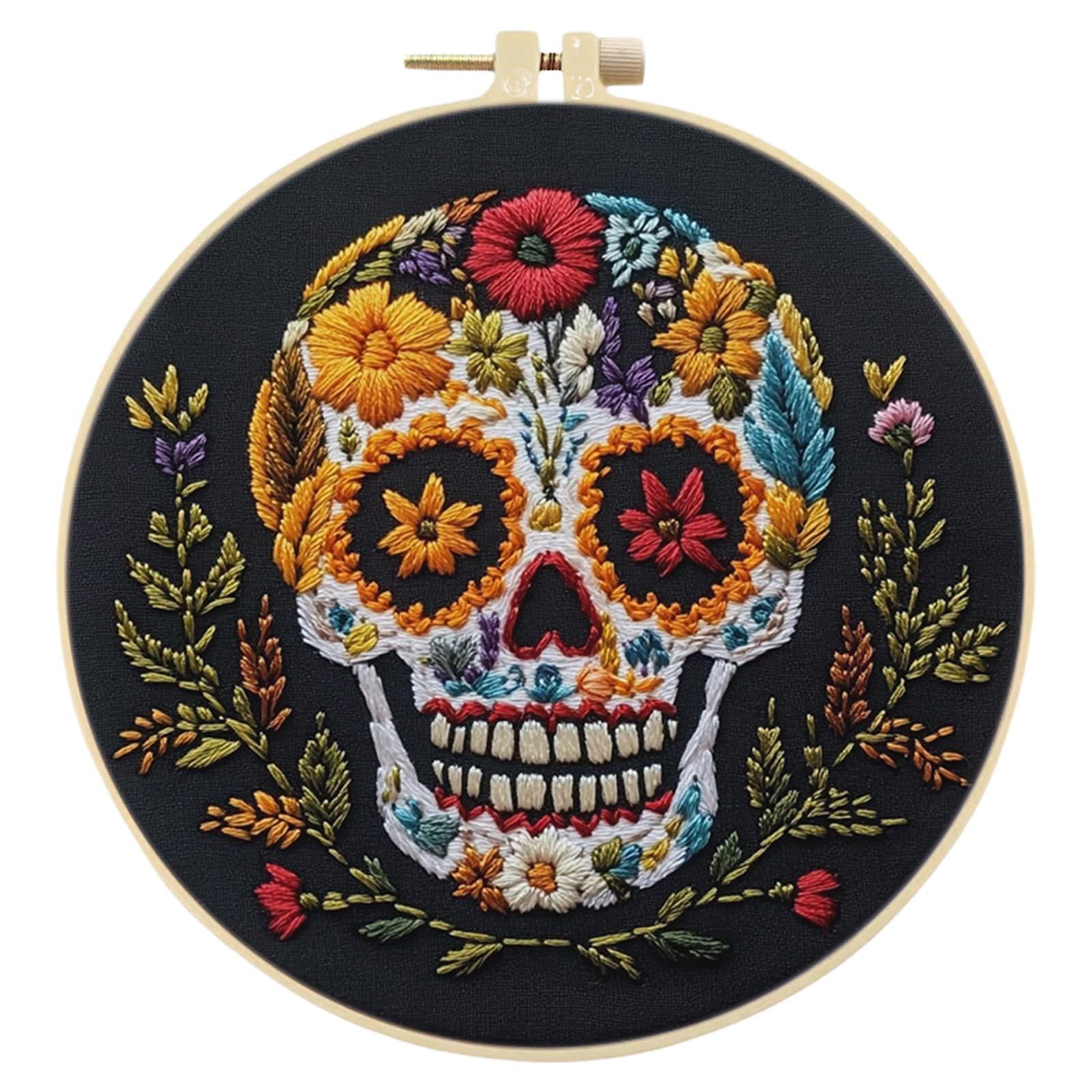 POETRYDRAW Wildflower Skull DIY Stamped Embroidery Kit with Embroidery