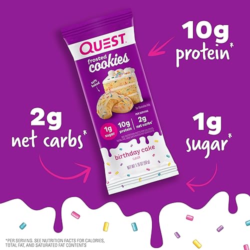 Miniatura 2 de Quest Nutrition Paquete doble de galletas esmeriladas, pastel de cumpleaños, 0.04 oz de azúcar, 0.35 onzas de proteína, 0.07 oz de carbohidratos