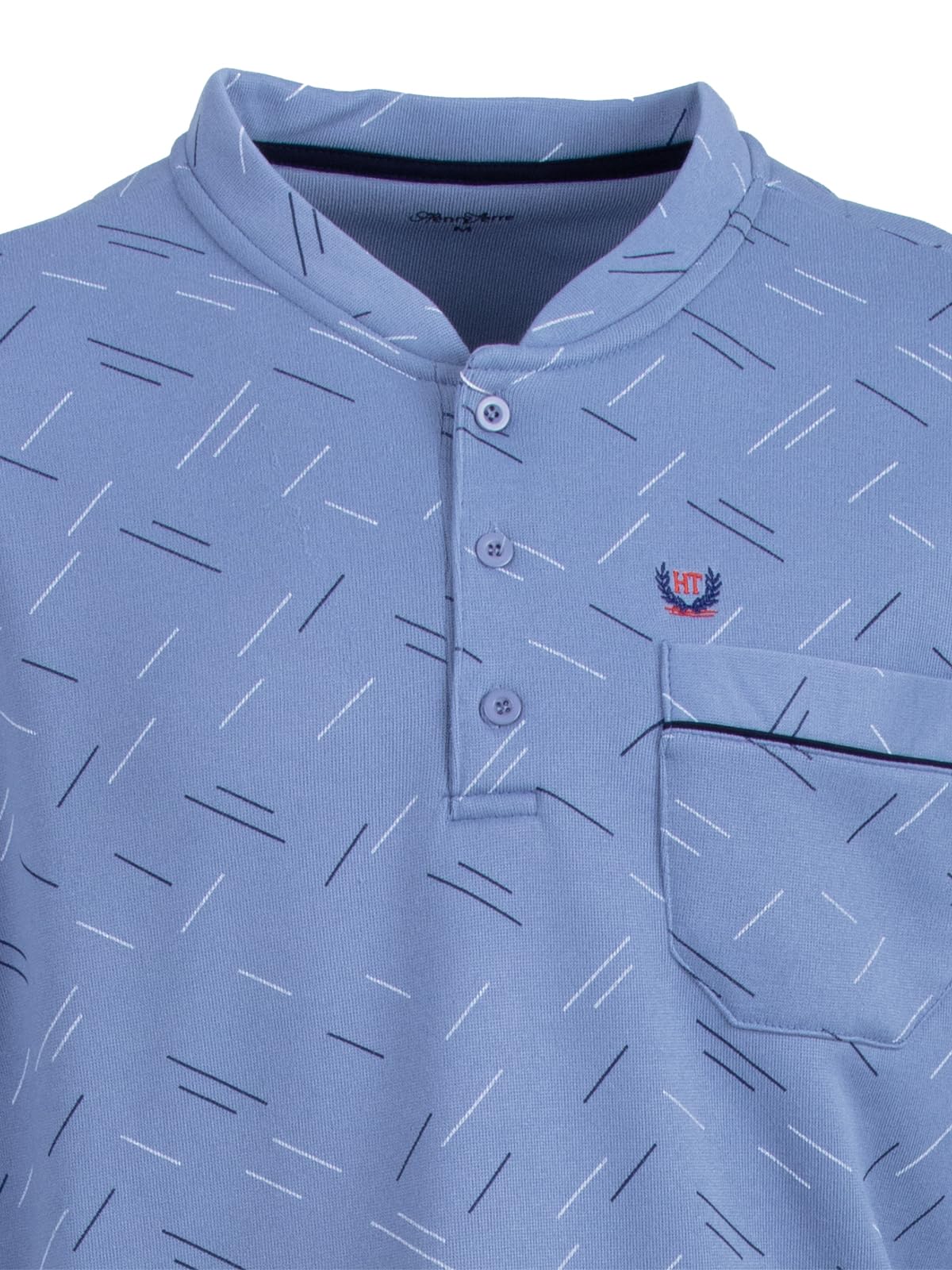 Chemise de nuit thermique à manches longues pour homme - Design lignes - Poche poitrine - Boutonnière - Taille M à 3XL