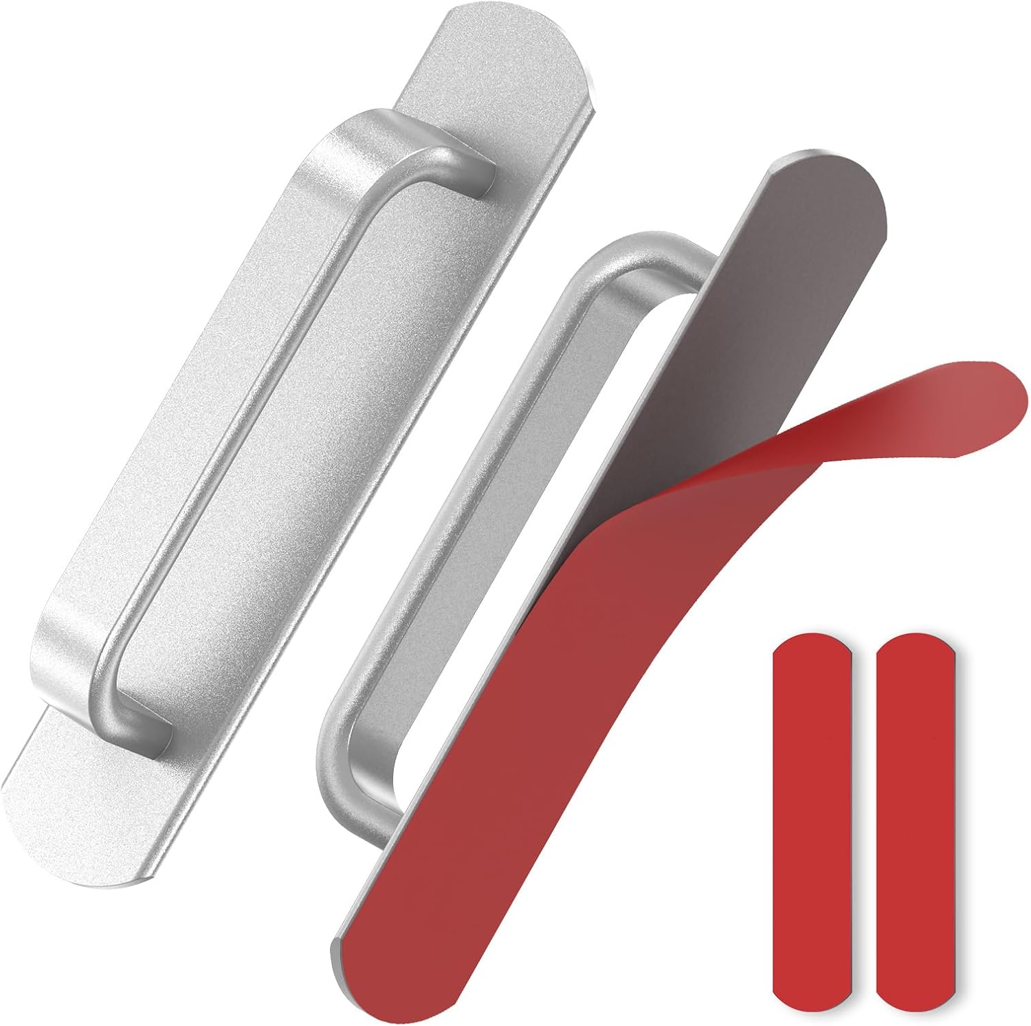 2 Pack 5.7 Inch Adhesive Cabinet Handles - No Drill Stick on Door Push Pulls for Closet, Drawer, Fridge - Peel & Stick Sliding Door Handles with Strong Adhesive & Secure Grip (2, Silver)