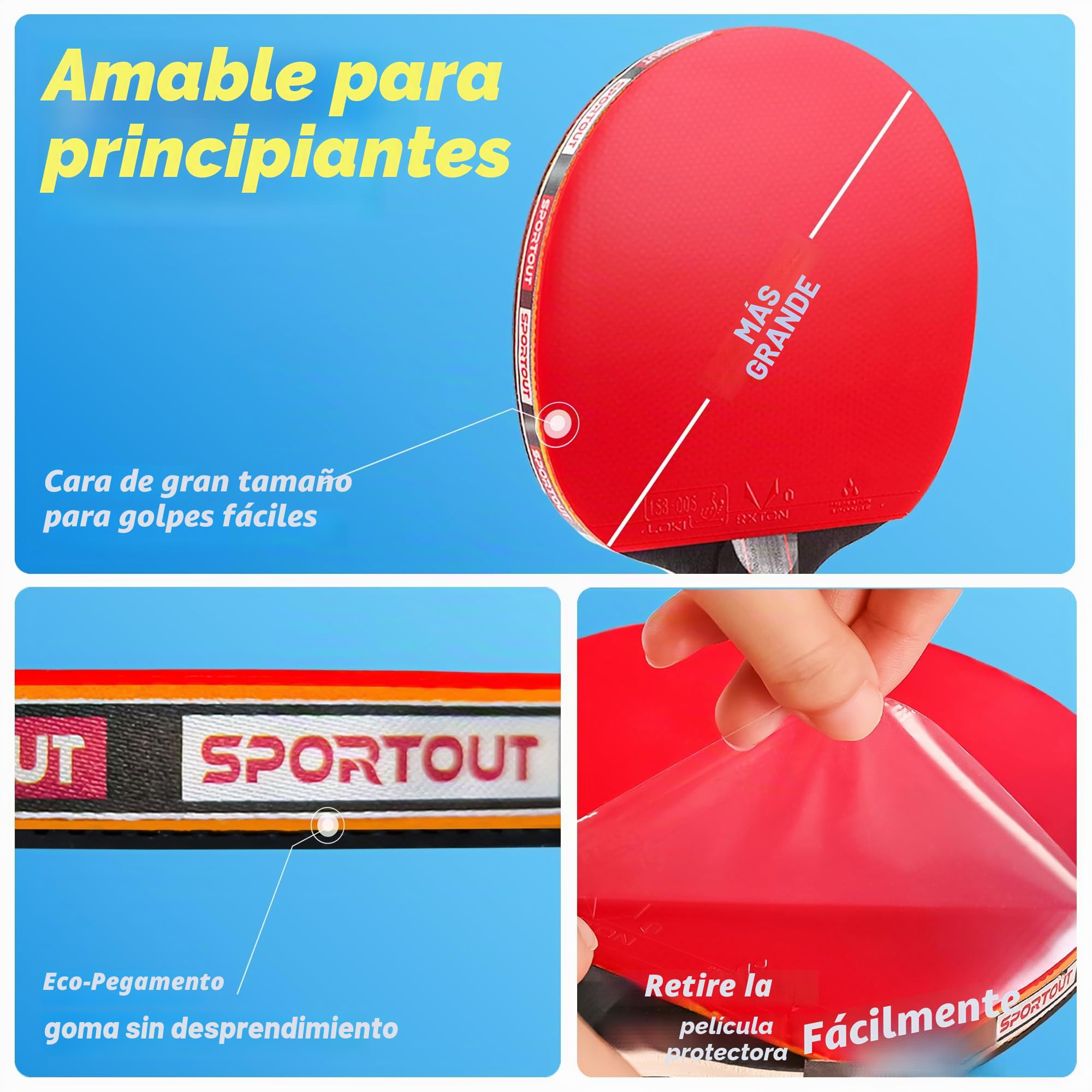 Palas de Ping Pong, Set de Alto Rendimiento - Palas de Tenis de Mesa, Pelotas de Ping Pong, Caja de Almacenamiento - Palas de Ping Pong - Mesa de Ping Pong Exterior, Interior (4 Bats)