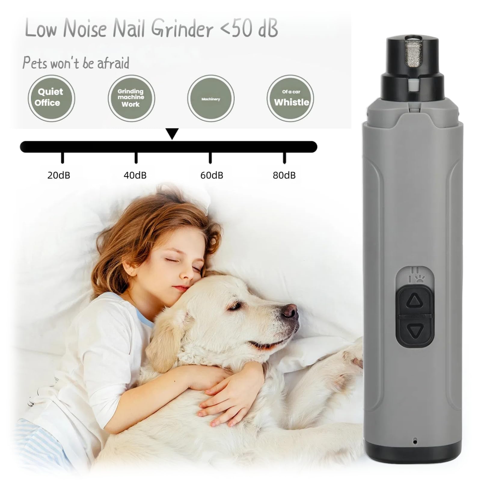 Qitiane Pet Nail Grinder with LED Light, 2 Speeds & Diamond Bit Grinder - Quiet Electric Dog Nail Trimmer for Small to Large Dogs, Cats, Puppies - USB Rechargeable File for Painless Paw Care at Home - image 5