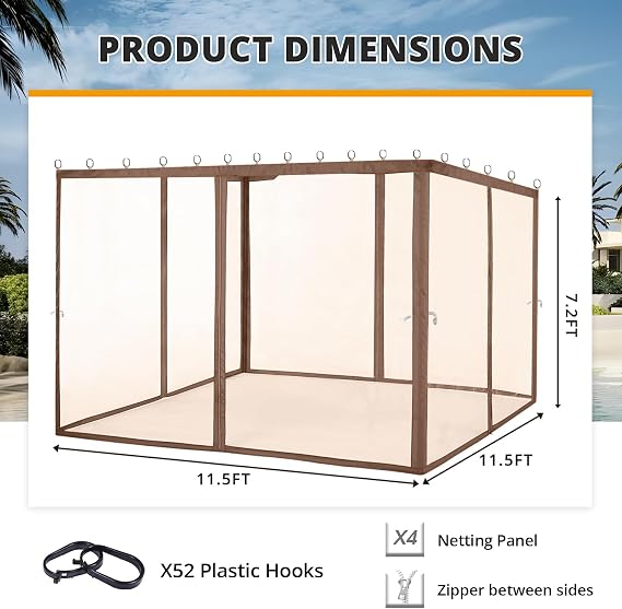 MASTERCANOPY Mosquito Screen Walls for Gazebo, 10x10 ft, Coffee