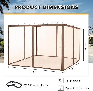 MASTERCANOPY Mosquito Screen Walls for Gazebo, 10x10 ft, Coffee