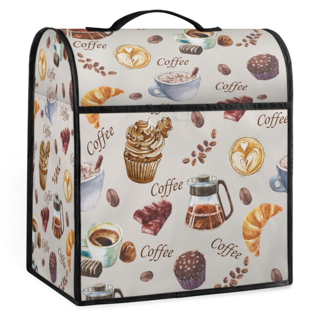 Kitchen Mixer Cover, Coffee Cup Cake Print Stand Mixer Blender Coffee Dust Cover with Zipper Pocket for 6-8 Quarts Bowl Lift, Kitchen Appliance Cover with Top Handle
