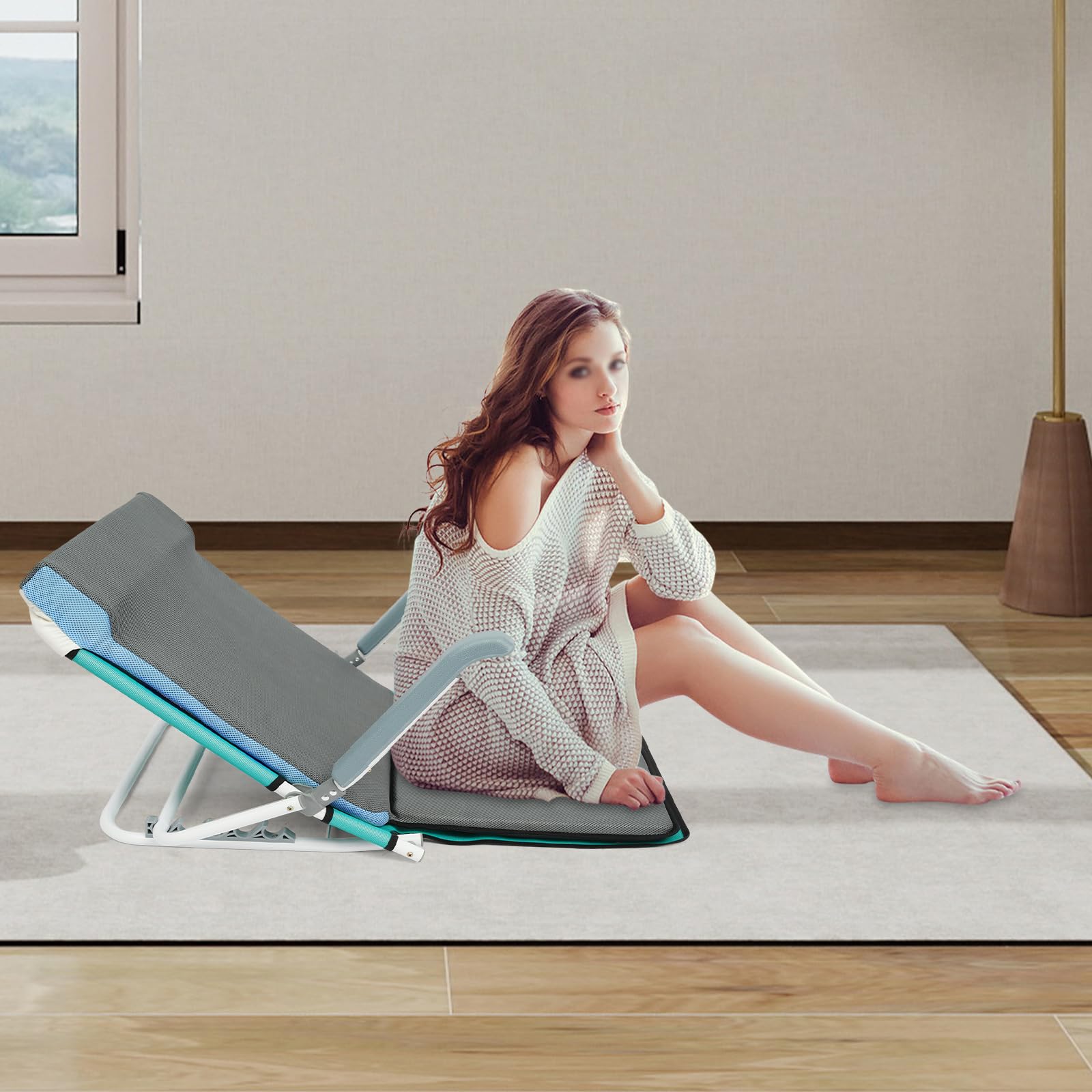 Dossier réglable - Matelas de plage portable - Support dorsal - Lit de plage pliable léger - 5 niveaux d'inclinaison - Résistant à l'humidité - Avec accoudoirs, masque pour les yeux et