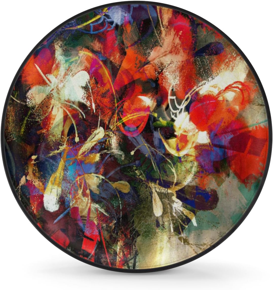 Flower Art Painting Tire Covers Portable Spare Tire Cover Soft Durable Waterproof Dustproof 3 Sizes 14 15 16 Inches for Car Truck SUV Trailer Camper