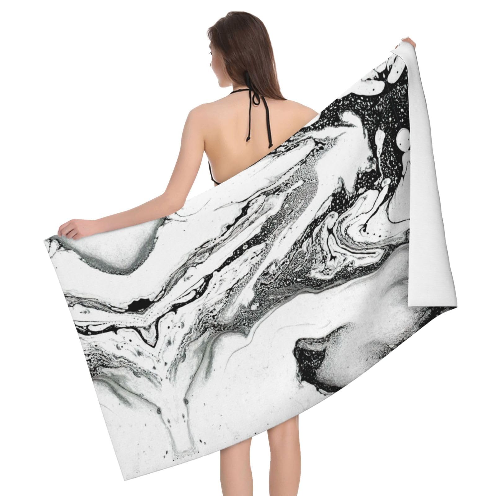 Drap de bain microfibre absorbant et séchage rapide motif marbre