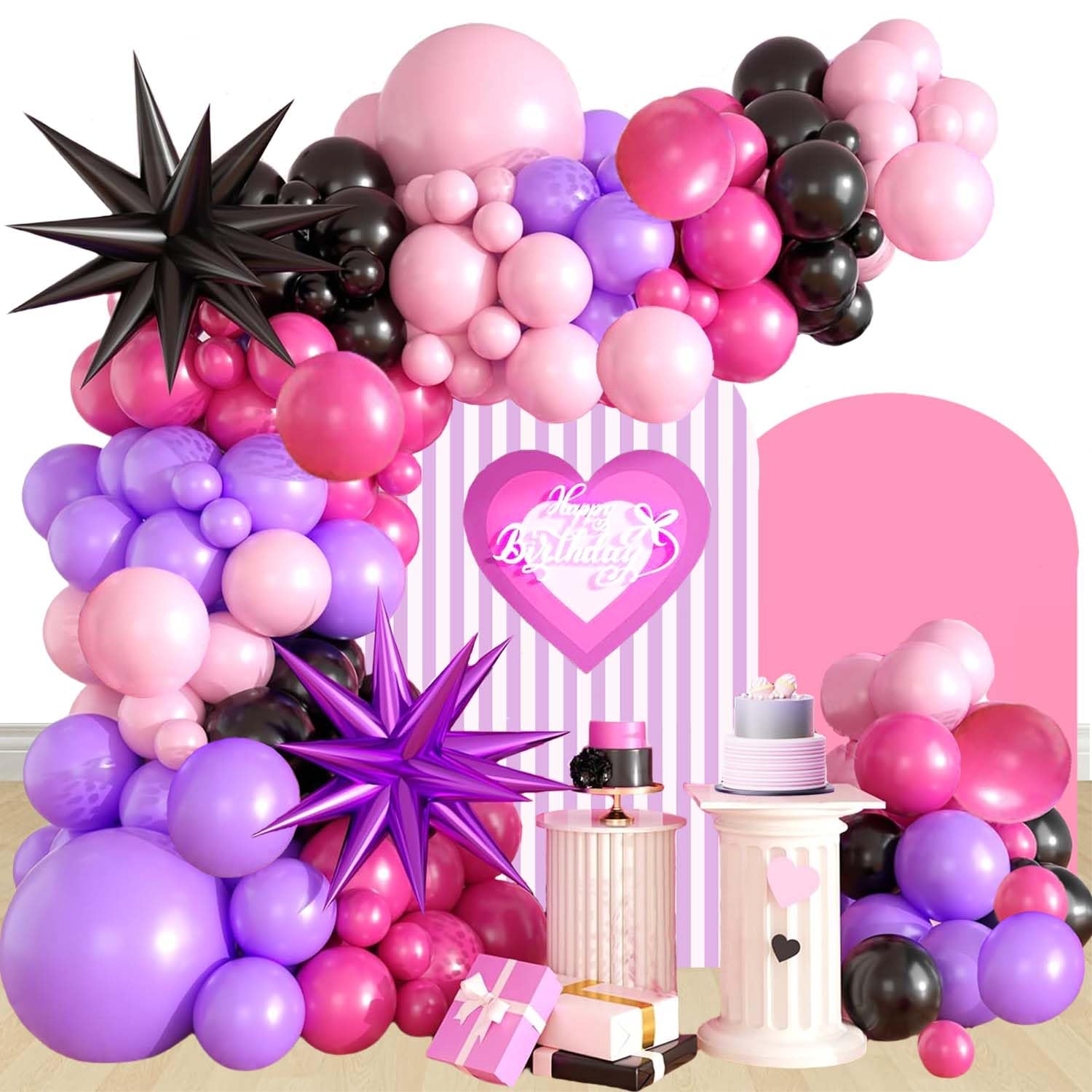 Party Decoration Set Black Red Purple Pink Balloons Garland Arch Kit Star Theme Birthday Party Supplies