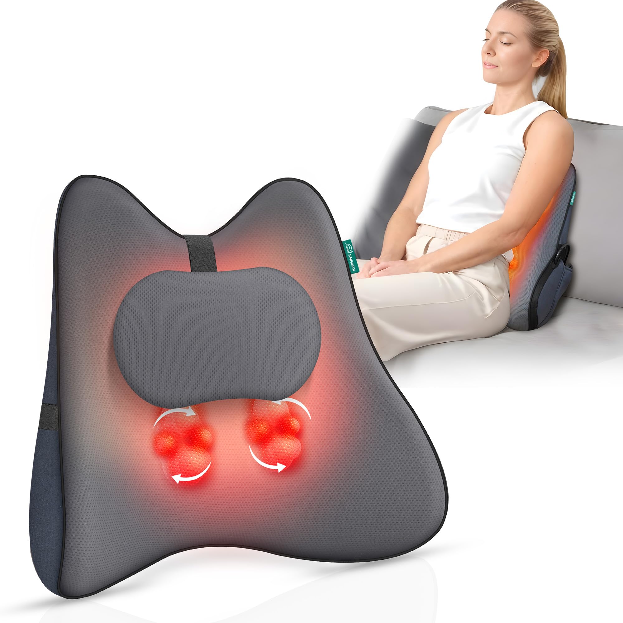 Snailax Shiatsu Back Neck and Shoulder Massager, Memory Foam Back Massager for Pain Relief, Lumbar Support Pillow for Office Chair, 6D Kneading Deep Tissue, Birthday Gifts for Women Men