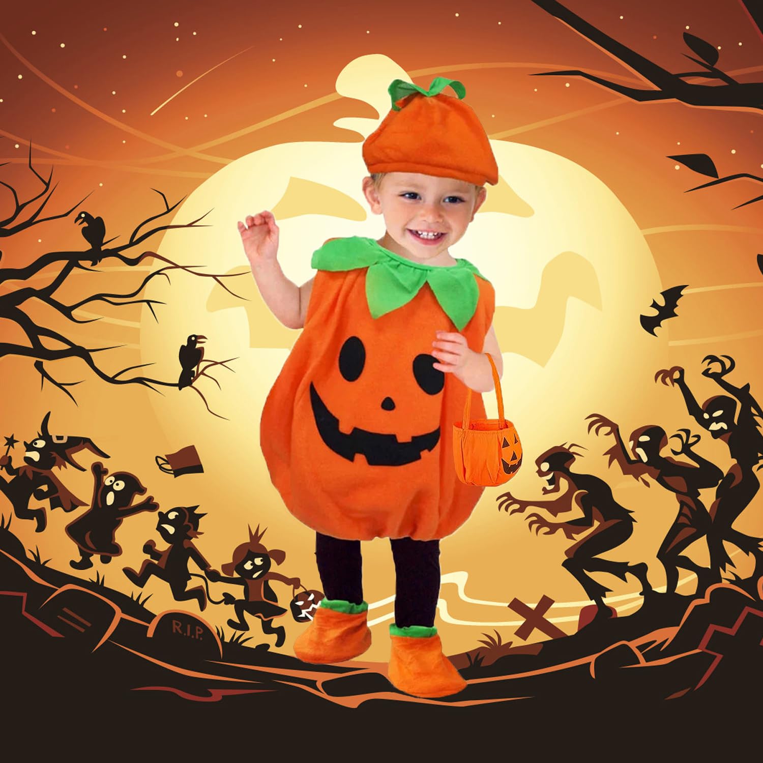 23GUANYI Disfraz Calabaza Bebe, Disfraz Calabaza Niño, Disfraz Halloween Disfraz de Fiesta de Disfraces con Gorro para Bebé Niño Niña