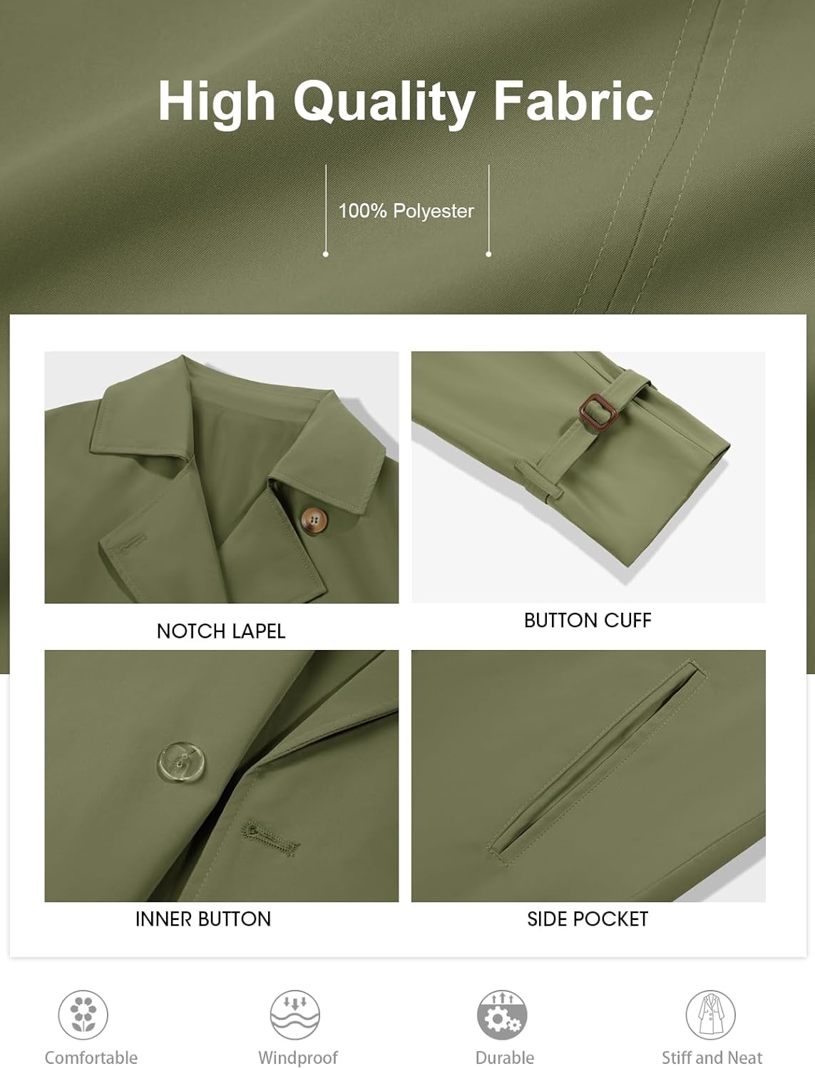 Tankaneo Womens Long Trench Coat Oversized Double Breasted Windproof Classic Lapel Casual Fall Overcoat - Image 5