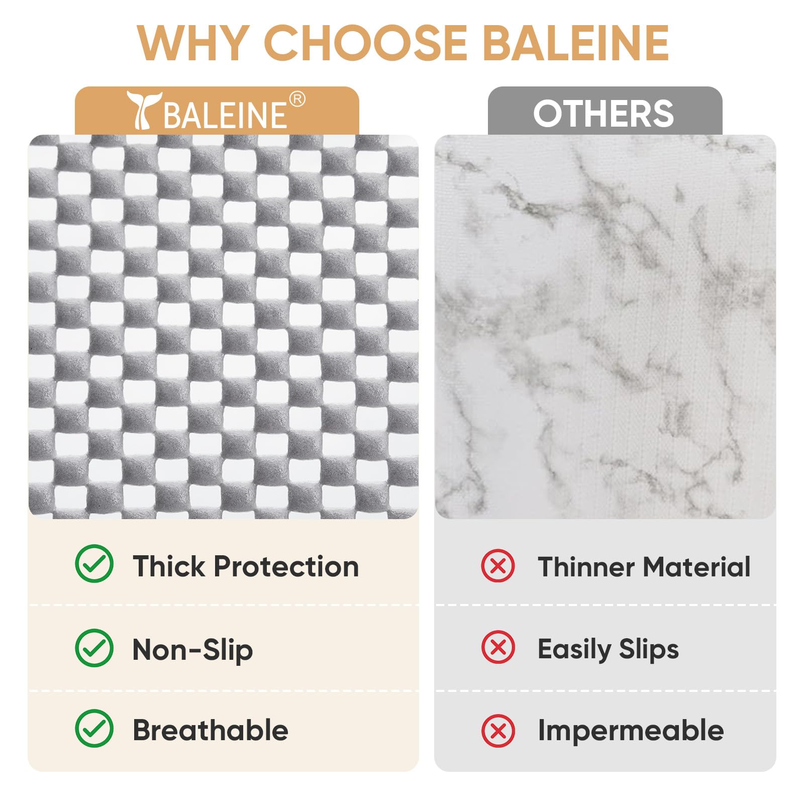 BALEINE Cabinet Liner, Drawer and Shelf Liner for Kitchen Cabinets Non-Adhesive, Non-Slip Protect Desks, Cupboard, Drawers, Shelves, Tableware (12 in x 10 Ft, Gray)