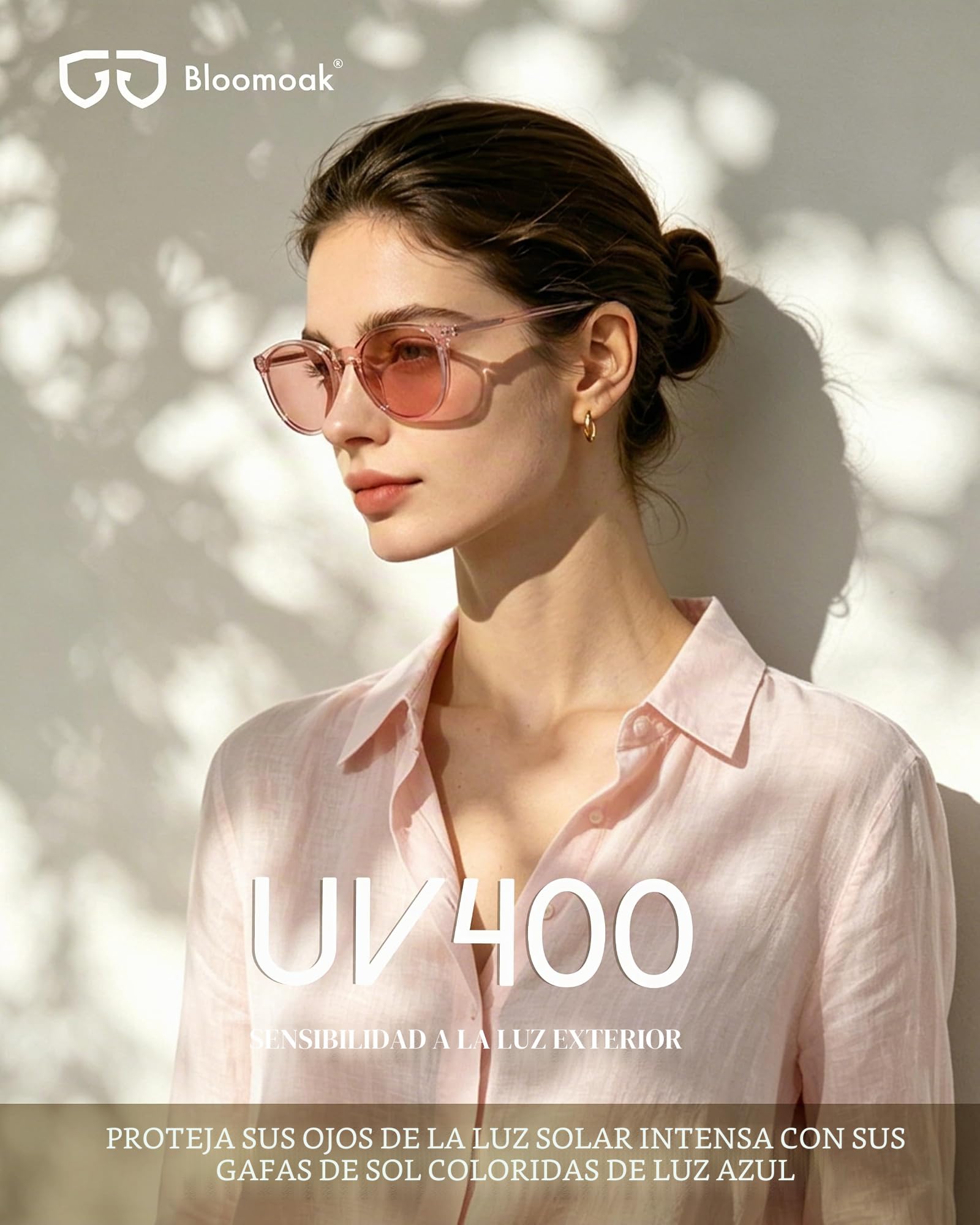 Bloomoak Gafas antimigraña teñidas rosa, estilo retro redondo, anti-luz azul, FL-Flex para sensibilidad a la luz, deslumbramiento LED, fotofobia y fatiga ocular