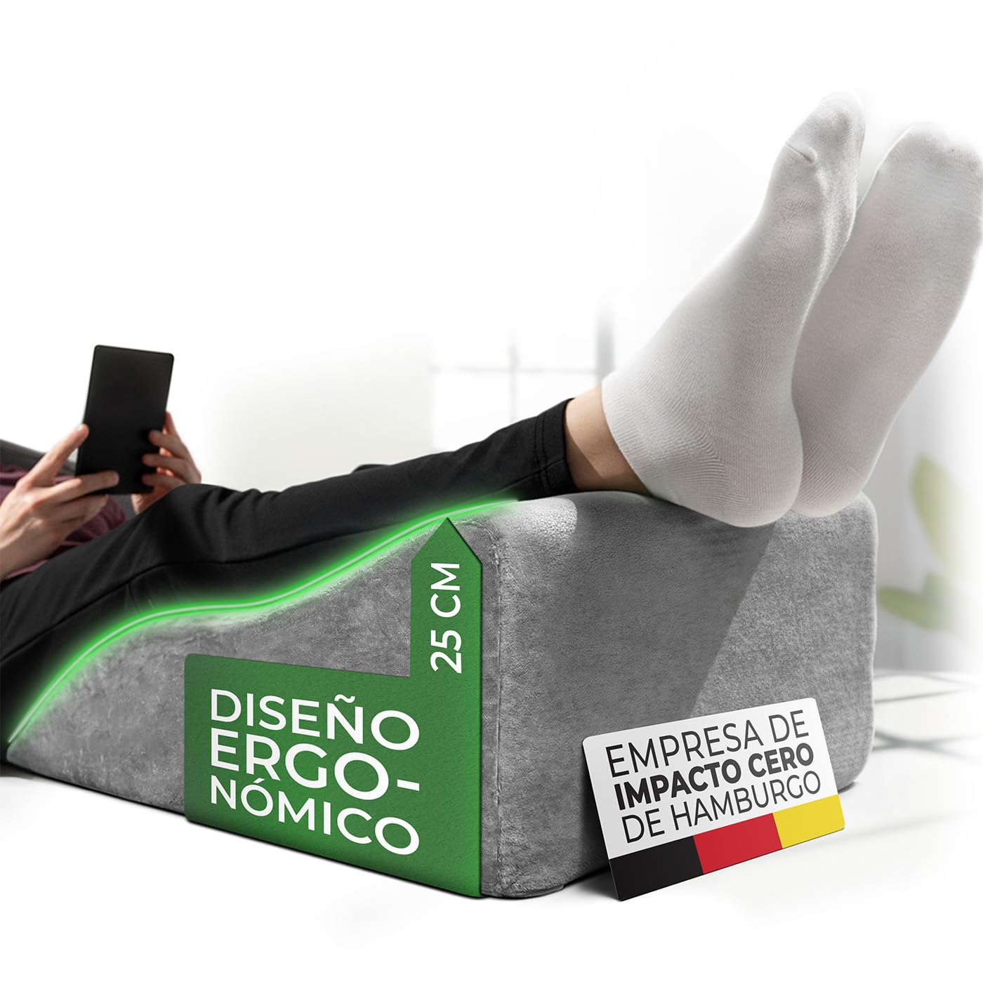 Well B4 Almohada para piernas con Varices Alto - Cojin reposapiernas, Dolor de Espalda y Rodillas, cuña para piernas Pesadas, Mejora la circulación piernas hinchadas, ergonomico, Transpirable Lavable