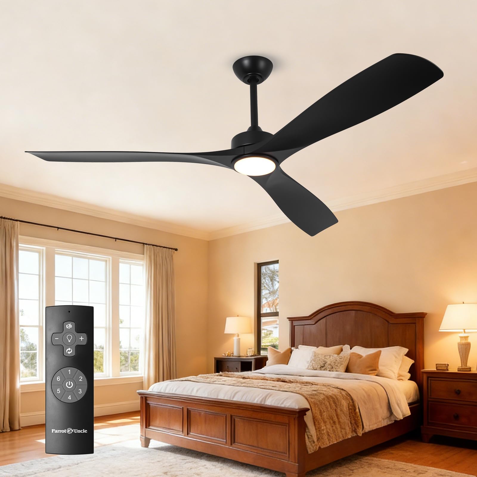 Ceiling Fans with Lights and Remote 60 Inch Black Outdoor Ceiling Fans for Patios Bedroom, Farmhouse Low Profile Chandelier Ceiling Fan with 6-Speed