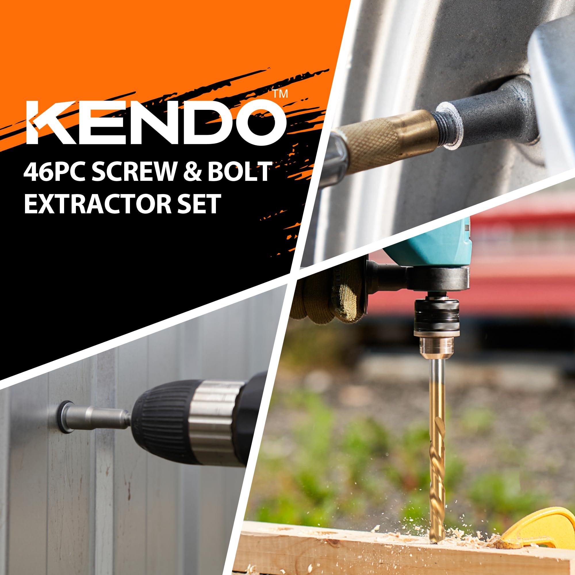 KENDO Set di 46 estrattori per viti danneggiate HSS – rimozione per viti spogliate, dadi e bulloni, strumenti per trapano per una facile rimozione di hardware arrugginito e rotto, facile rimozione di