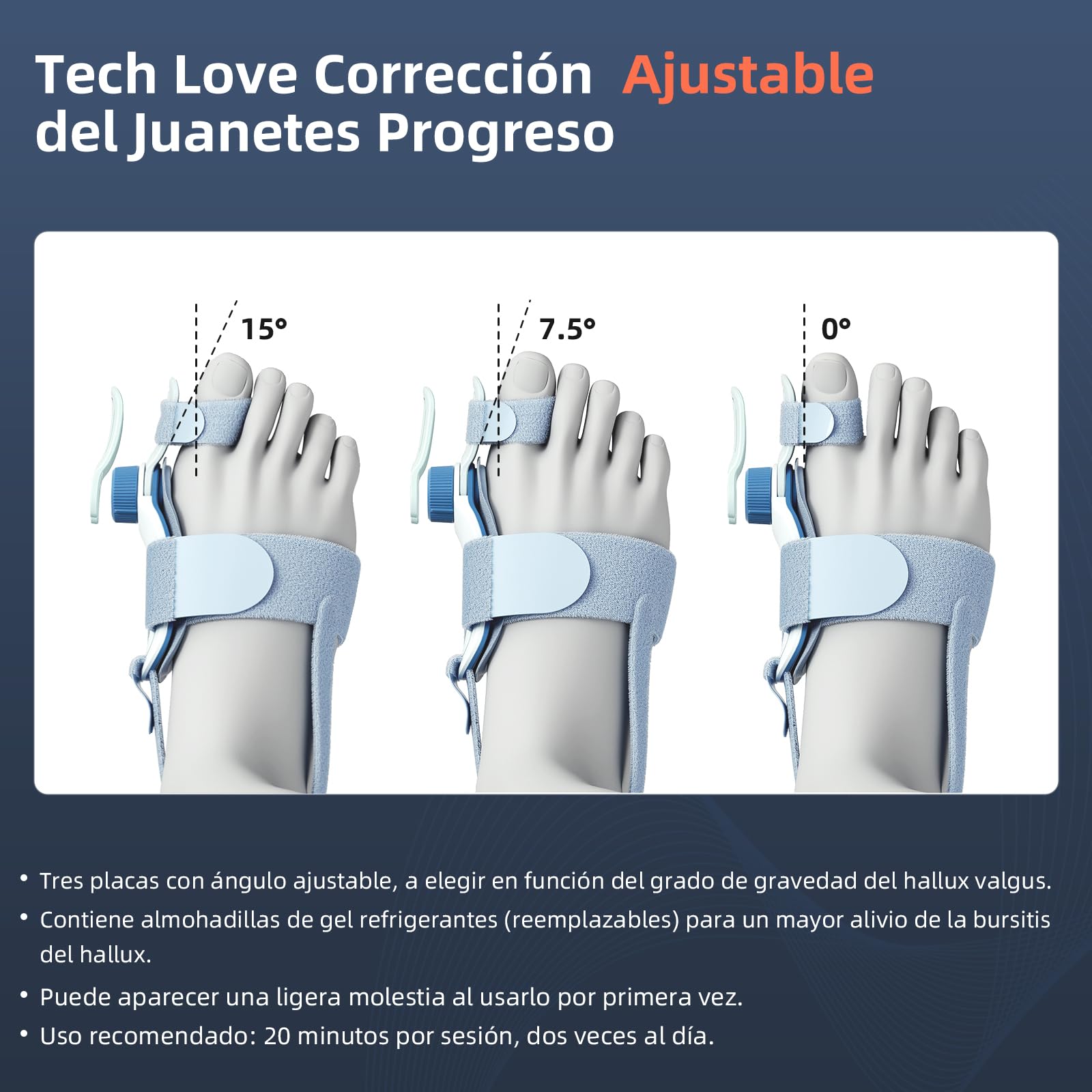 Tech Love Corrector De Juanetes Almohadilla de gel Refrescante,Enderezador Del Dedo Gordo Del Pie,Férula Para Juanete Mujeres,Corrector Dedos En Martillo Para El Alivio Hallux Valgus Unisex Azul