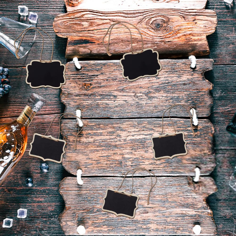 10 Petits Tableaux Noirs Suspendus En Bois - Dimensions 18x8 Cm - Avec Corde De Jute - Craie Effaçable - Pour Décoration Maison, Café, Mariage, Messages