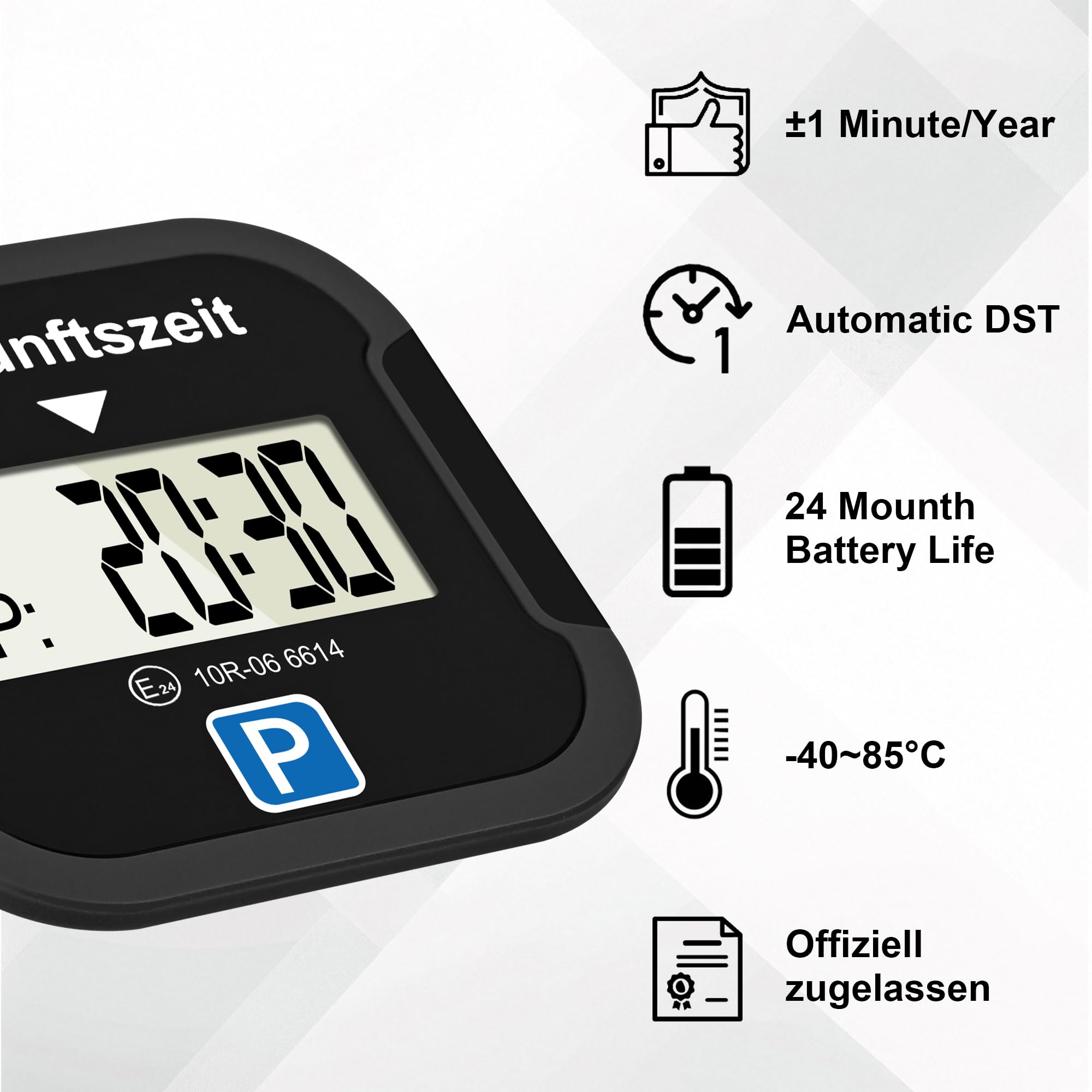 TEOV Elektronische Parkscheibe mit Zulassung KBA fürs Auto - Digitale Parkuhr mit Nachtmodus und Taktungseinstellung, Großer Bildschirm, präzise Zeitmessung, Rund. Blau Schwarz