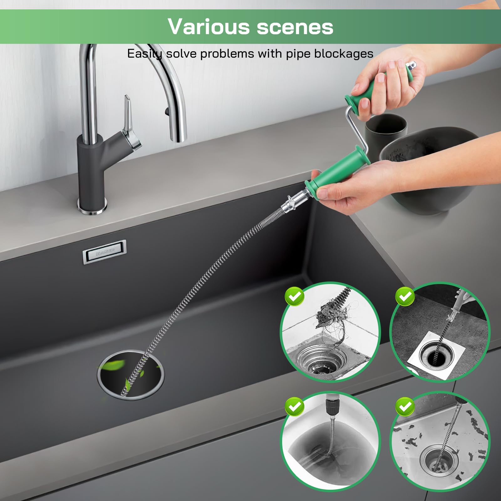 Furet Deboucheur Canalisation 10 m, ø10mm Spirale de Nettoyage de Canalisations avec Adaptateurs Électriques et Manuels Professionnel Tige de Nettoyage Tuyaux Débouchage WC Toilette Sonde Debouchage