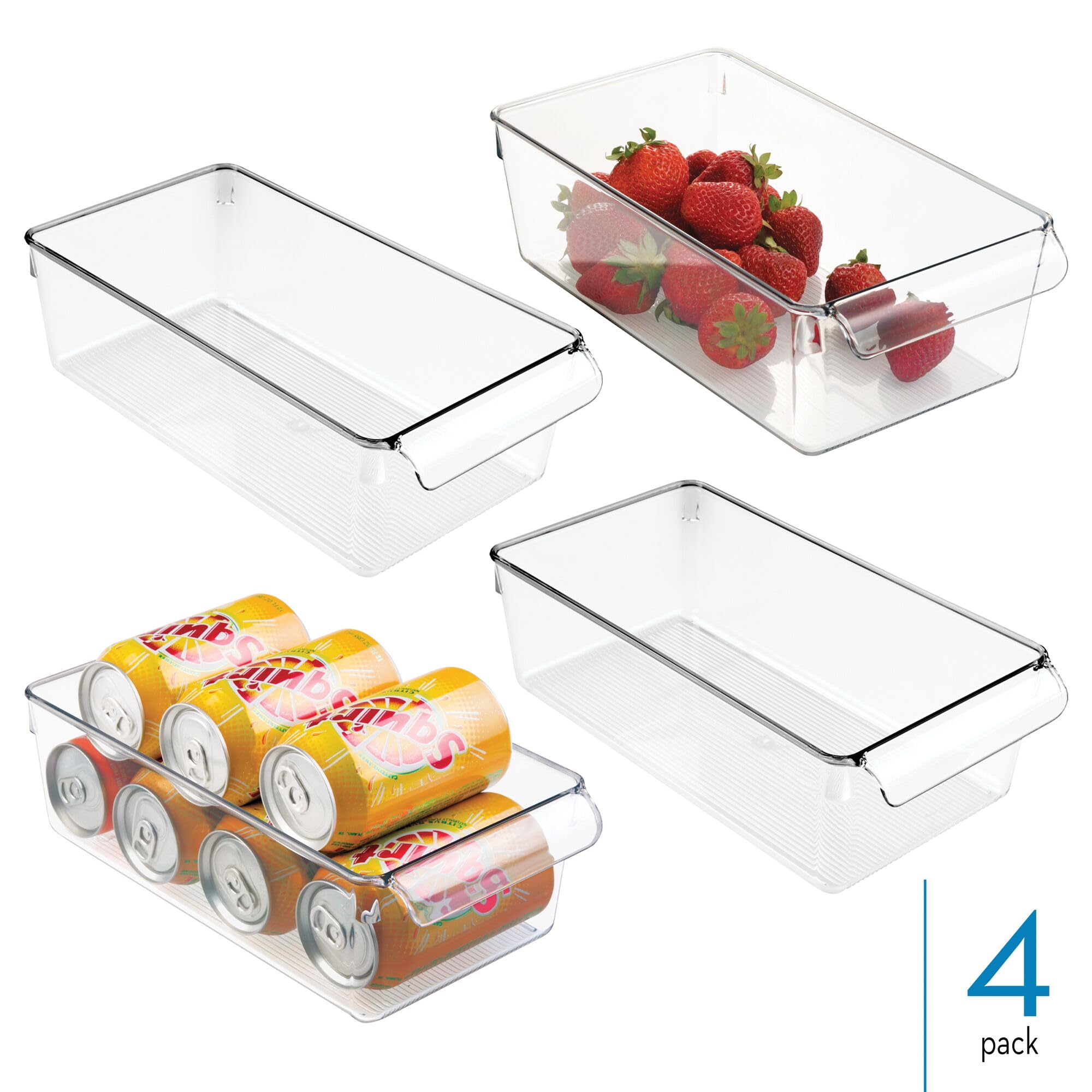 iDesign - Contenedor de almacenamiento para nevera con asa, bandeja para nevera para carnes y quesos, juego de 4, transparente
