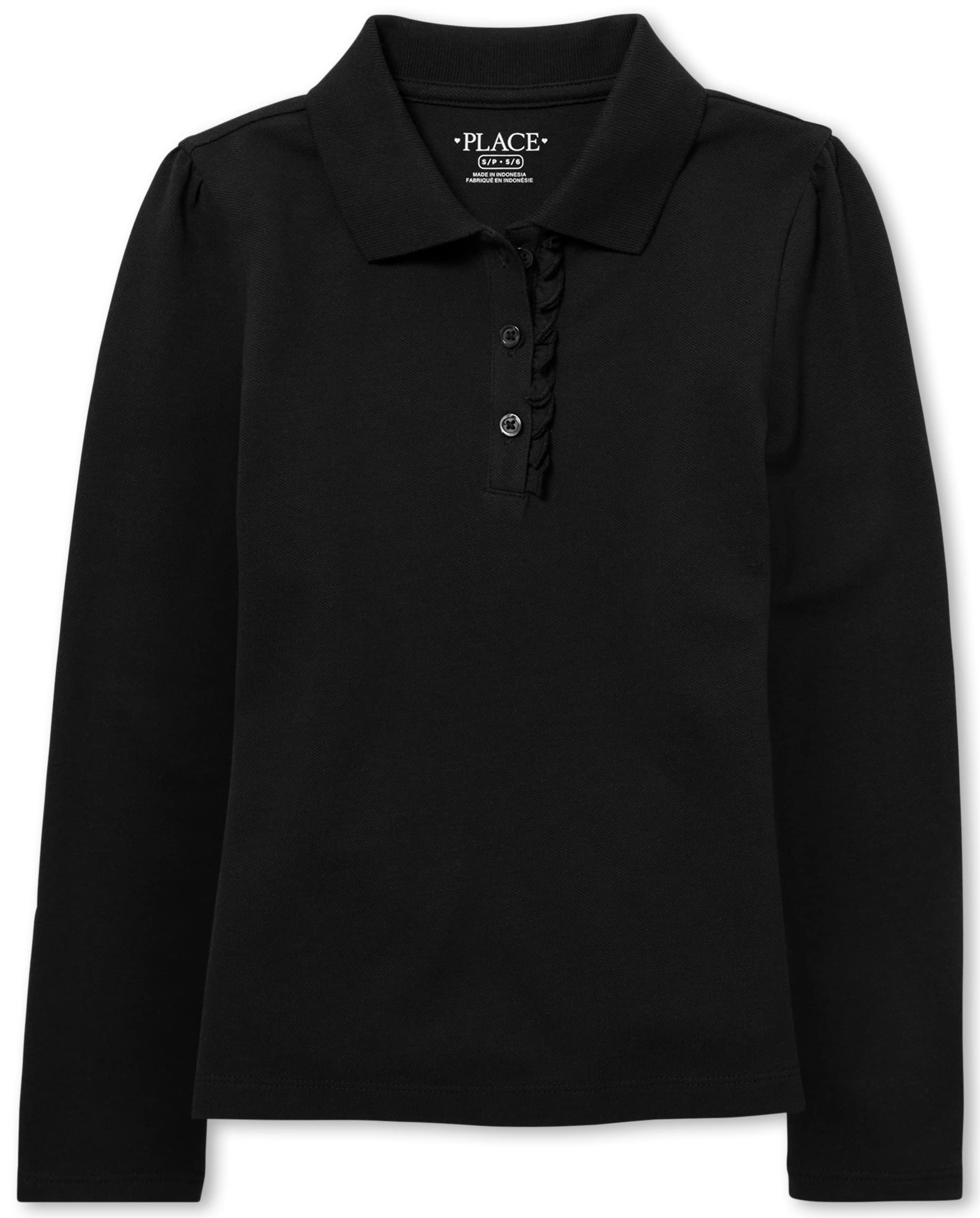 The Childrens Place Girls Uniform Long Sleeve Ruffle Pique Polo