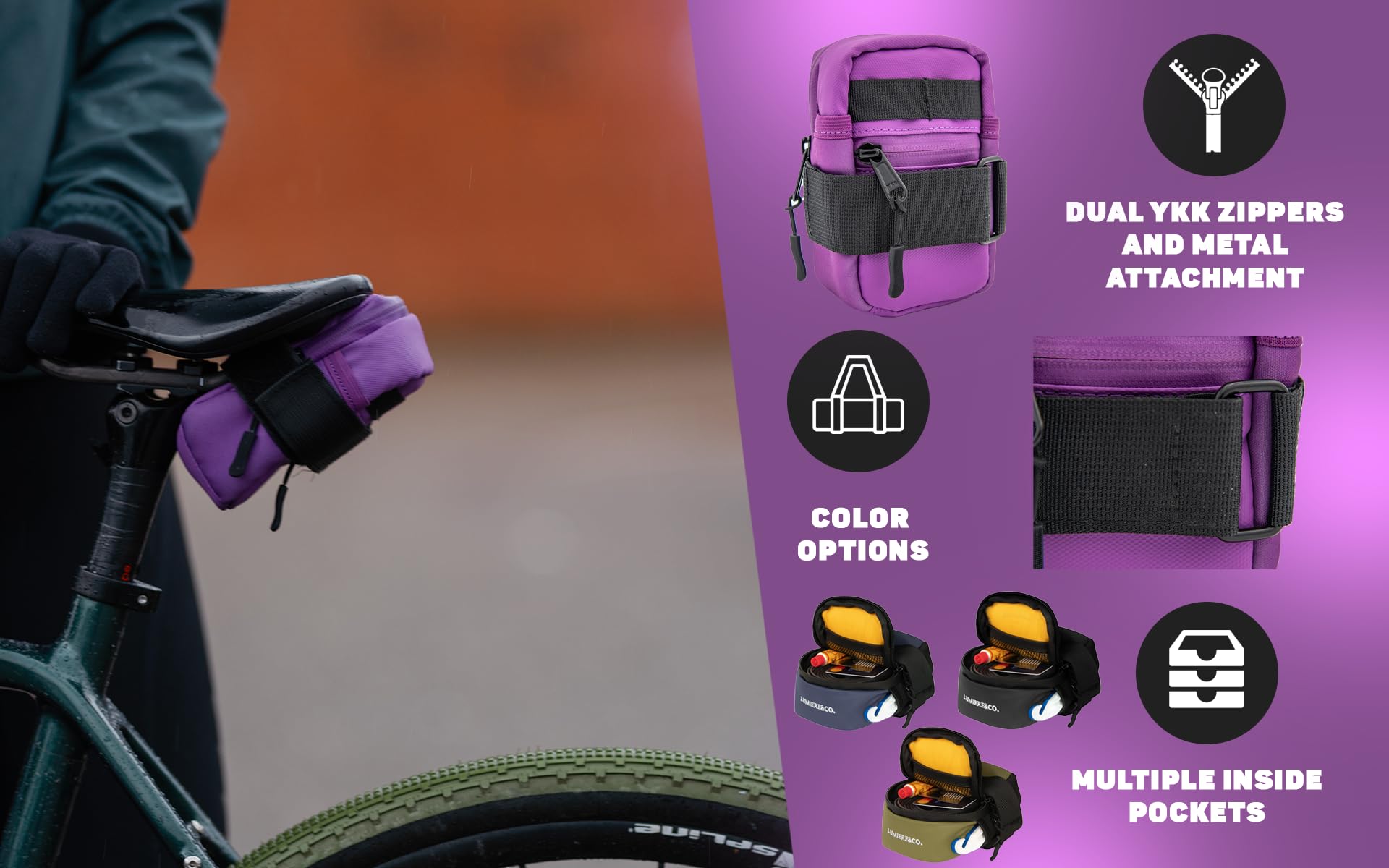 Lumiere & Co. Medium Bike Saddle Bag - 0.5L, Purple - Image 4