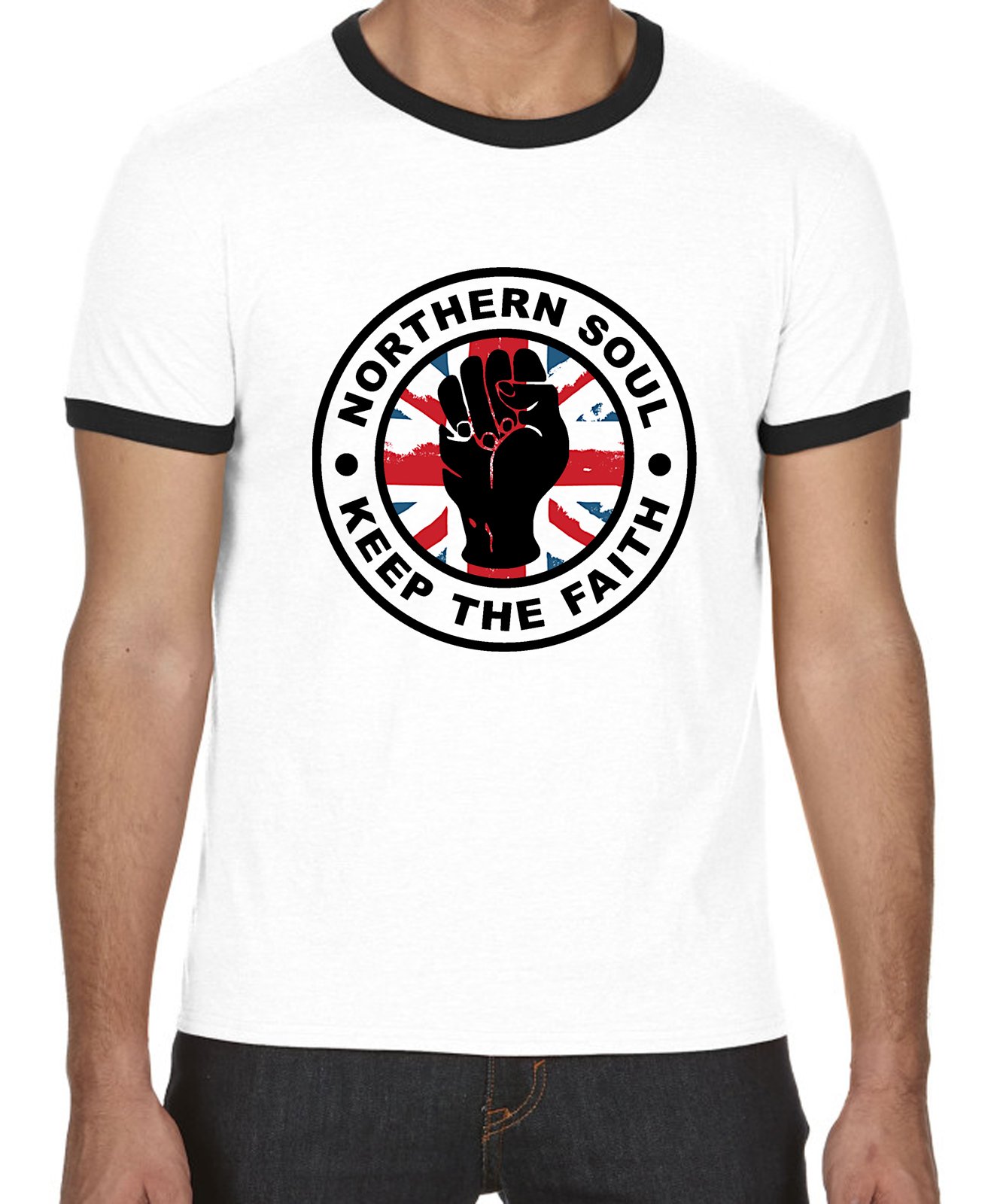 Tribal T-Shirts Men's White Northern Soul Keep The Faith Union Jack T-Shirt (Xl, )