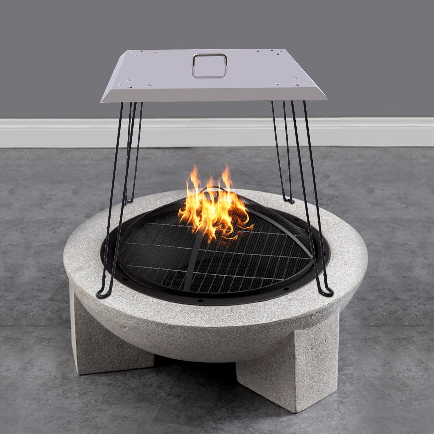 Fire pit heat deflector fire bowl lid stainless steel square fire pit