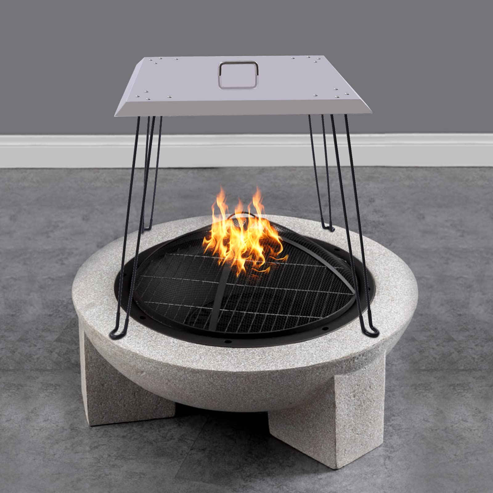 Dfmyhked Fire Pit Heat Deflector, 24''X24''X24'' Outdoor Stainless Steel Square Fire Pit Cover With Foldable Legs And Carrying Handle. Suitable For Indoor Or Outdoor Picnics And Adventures.