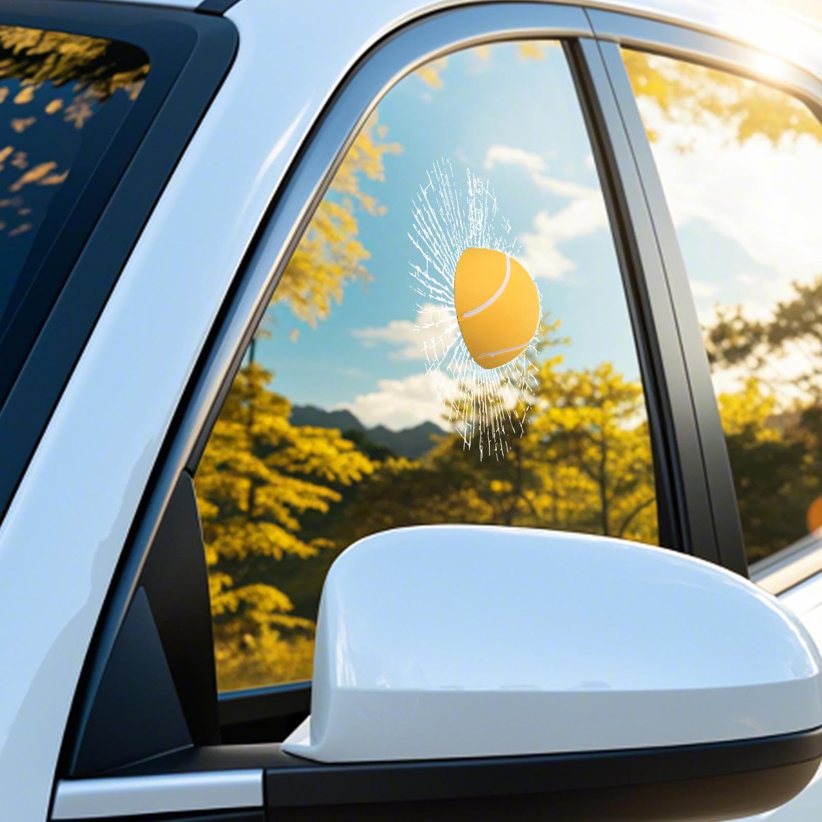 Calcomanías 3D de broma para vidrio de ventana, diseño de pelota de tenis, parabrisas trasero de coche, decorativas para el hogar