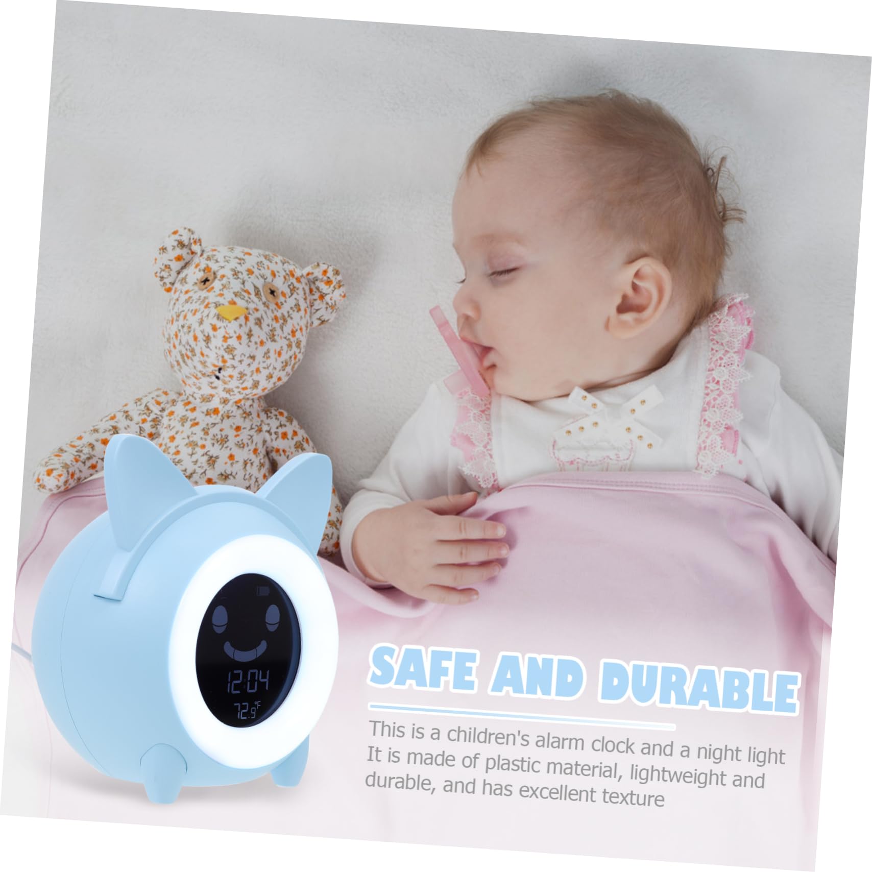 Kinderwecker mit Nachtlicht aus Kunststoff Blau Elektronischer Schlafwecker und Kleine Nachtlampe Modernes Design für Kinderzimmer und Schlafzimmer zu Hause