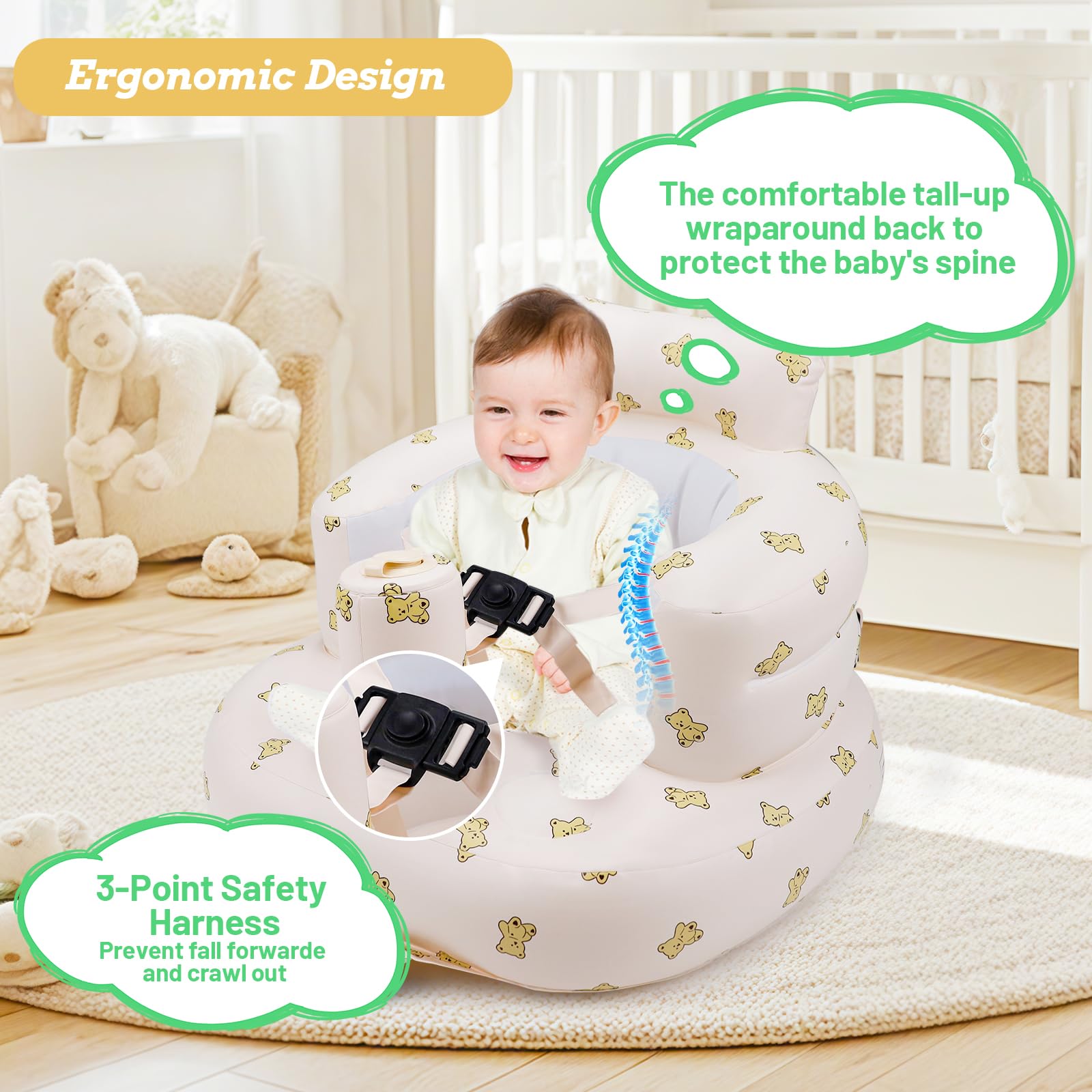 Upgraded AirSwim Inflatable Baby Seat for Babies 3 Months and Up, Inflatable Baby Chair with 3-Point Harness - Image 4